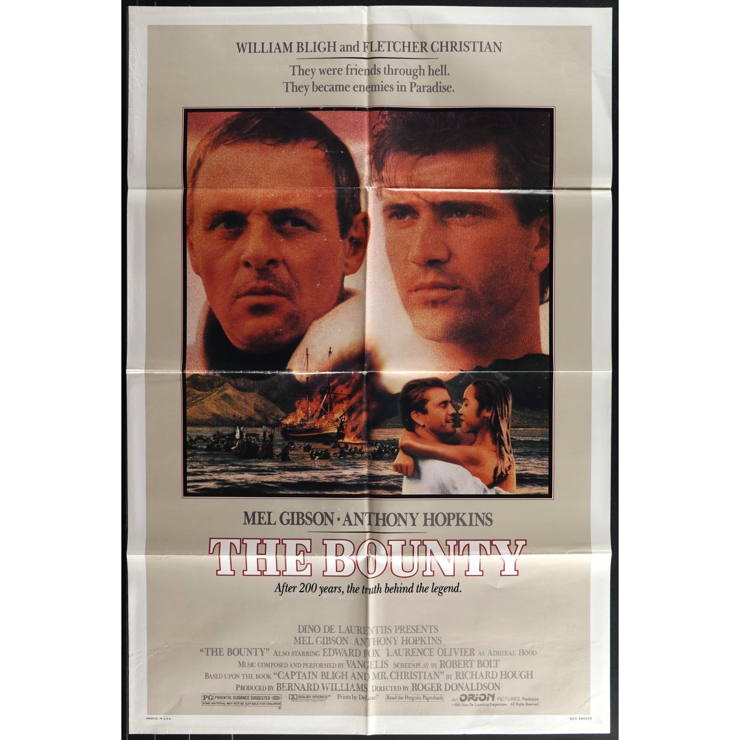 The Bounty (1984) Original Movie Poster Folded 27x41 Mel Gibson, Hopkins