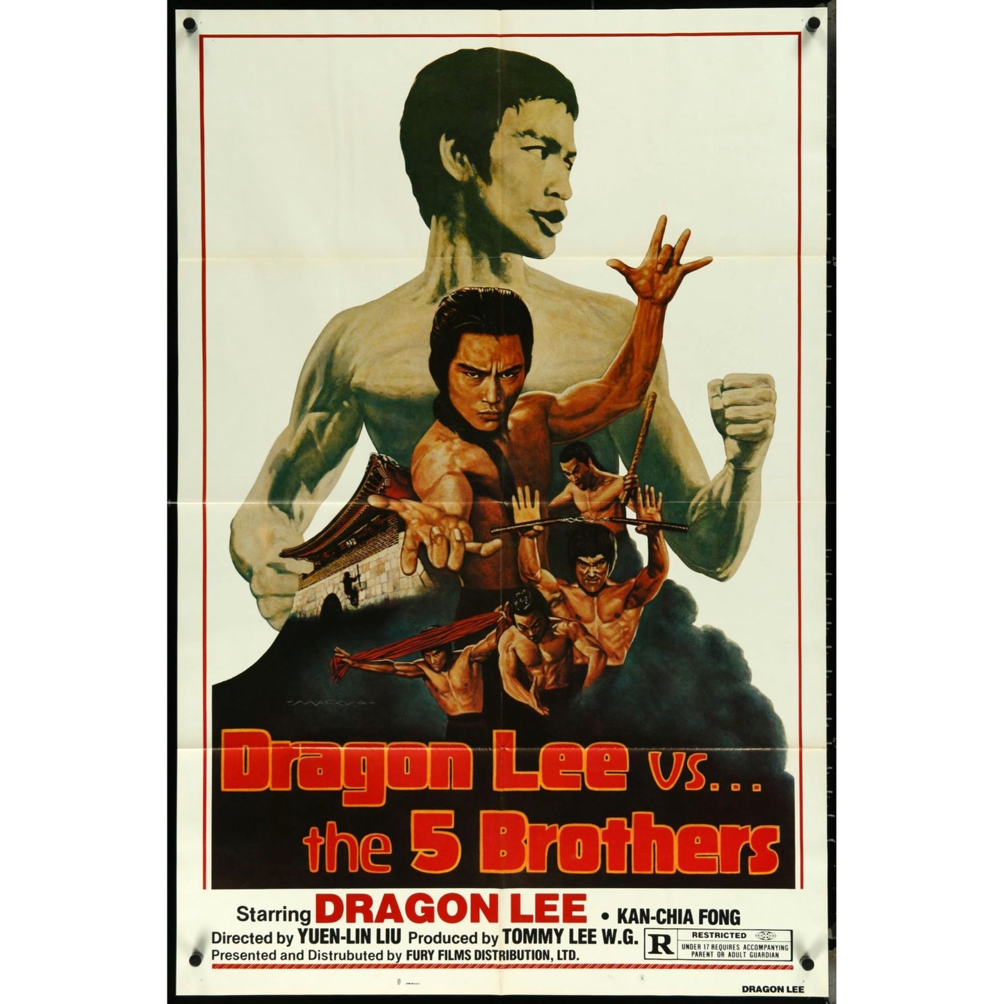 Dragon Lee VS. The 5 Brothers (1978) Original Movie Poster Folded 27x41