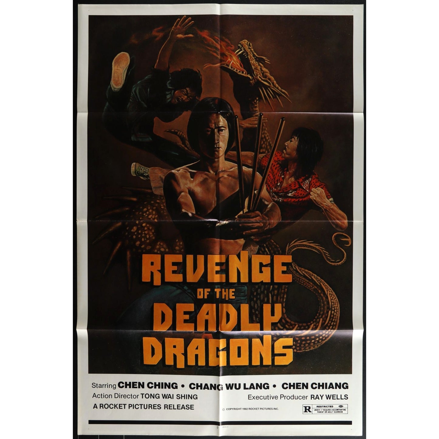 Revenge of the Deadly Dragon (1982) Original Movie Poster Folded 27x41EM8-446