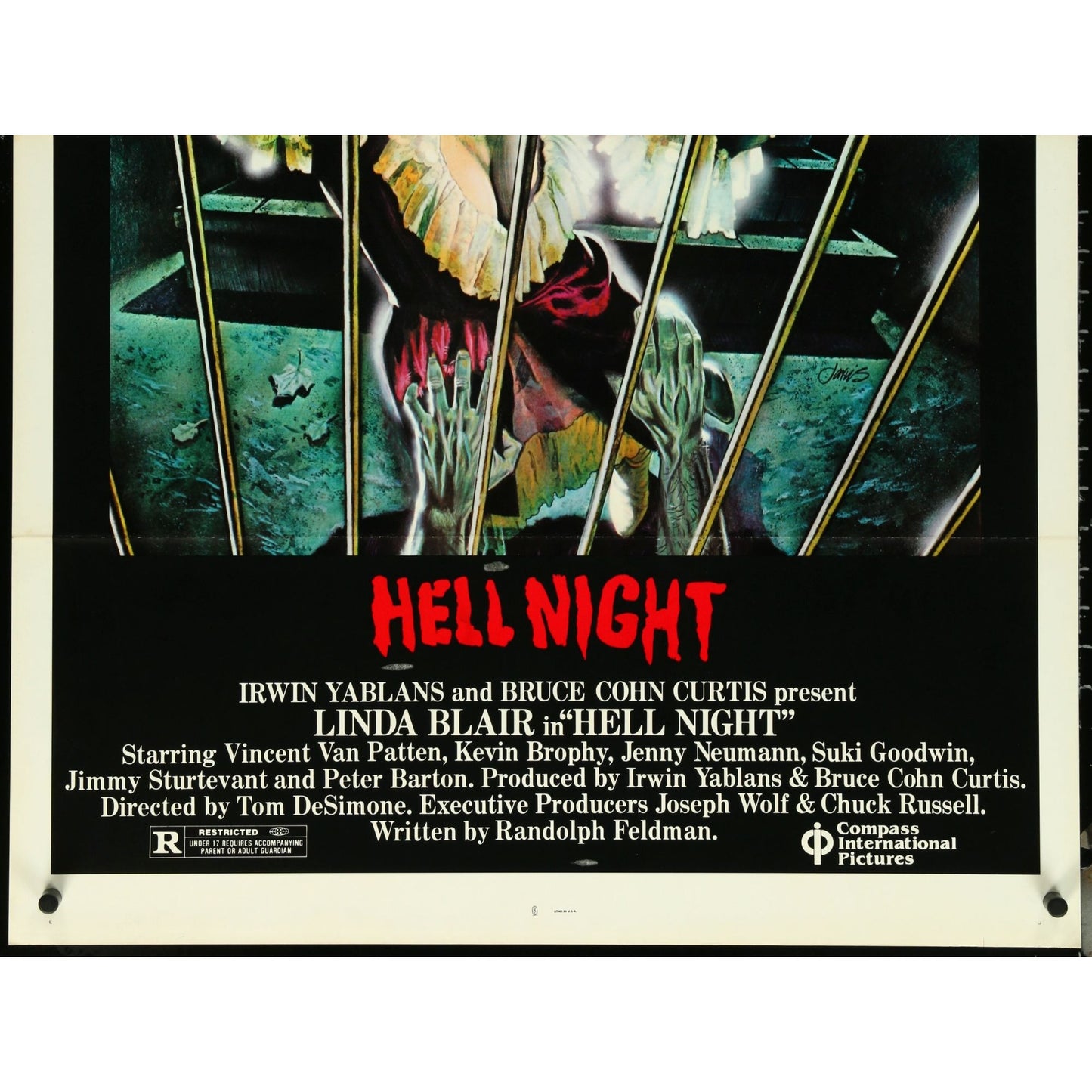 HELL NIGHT (1981) Original Tri-Folded One-Sheet Movie Poster 27x41 Linda Blair
