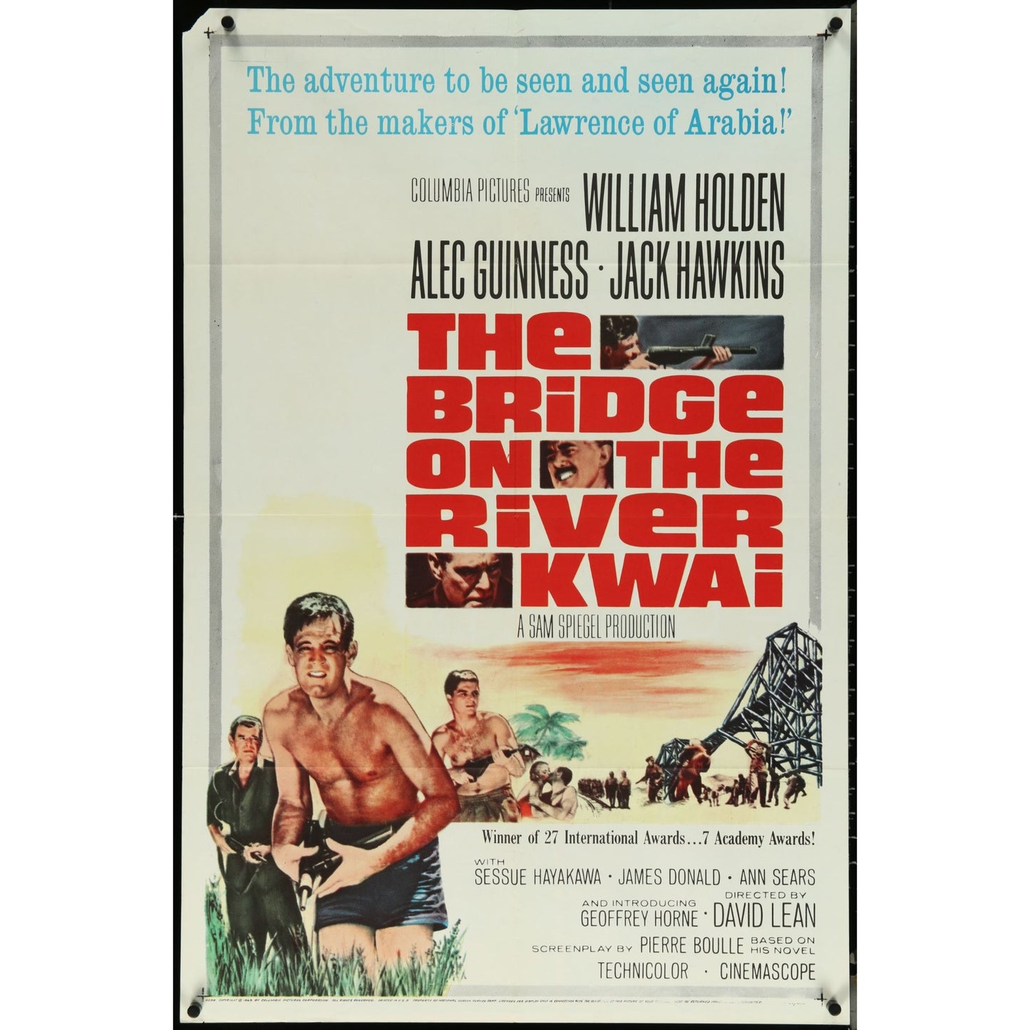 The Bridge on the River Kwai (1957) 1963 Reissue Folded WWII Movie Poster EM4-96