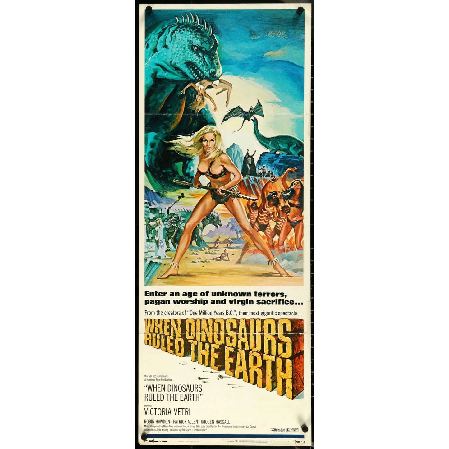 WHEN DINOSAURS RULED THE EARTH (1971) Original Insert Movie Poster 14"x36"