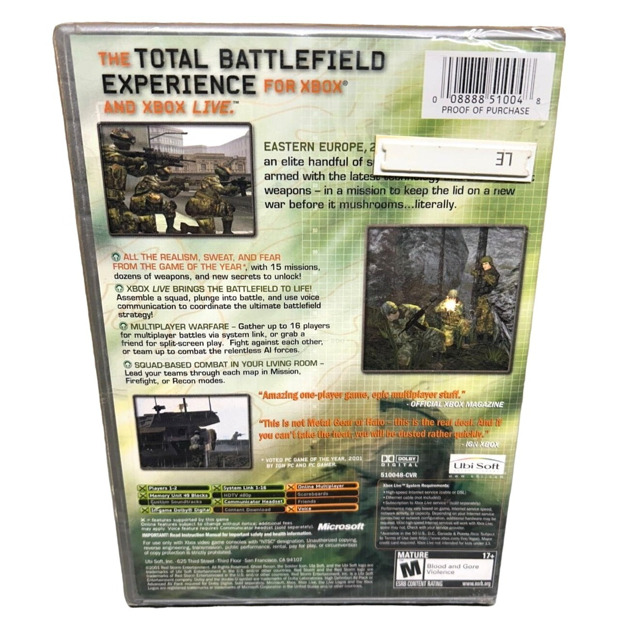 Tom Clancy's Ghost Recon Xbox Platinum Hits 2001 BRAND NEW SEALED 008888510048