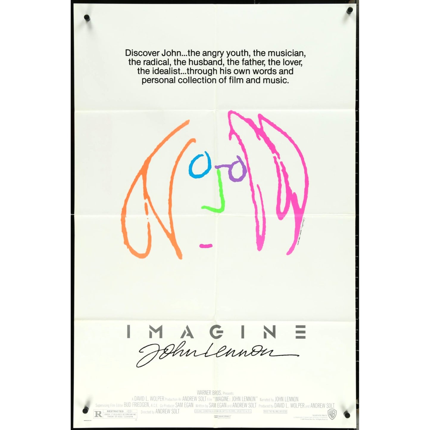Imagine John Lennon (1988) Orig Movie Poster 27x40 Folded Beatles Yoko Ono EM2A7
