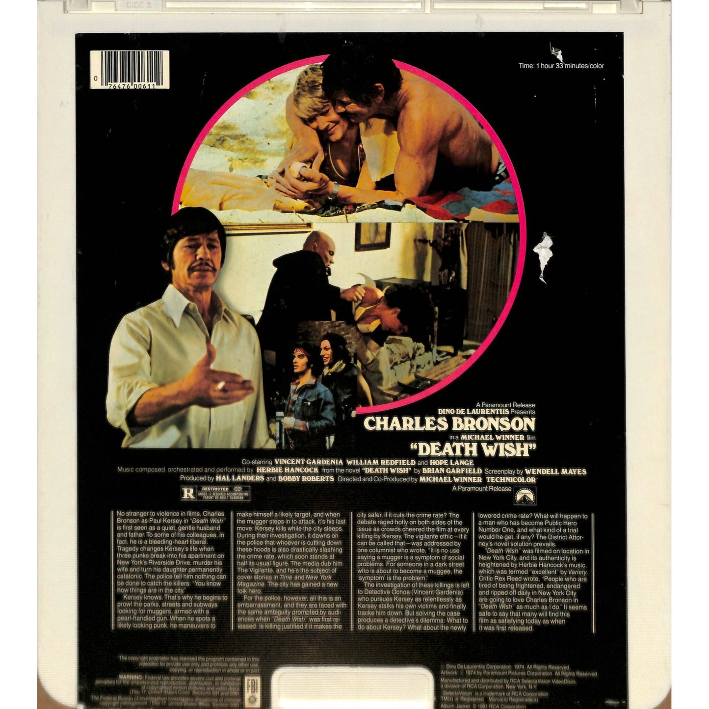 Death Wish (1974) Vintage CED Videodisc TESTED WORKING