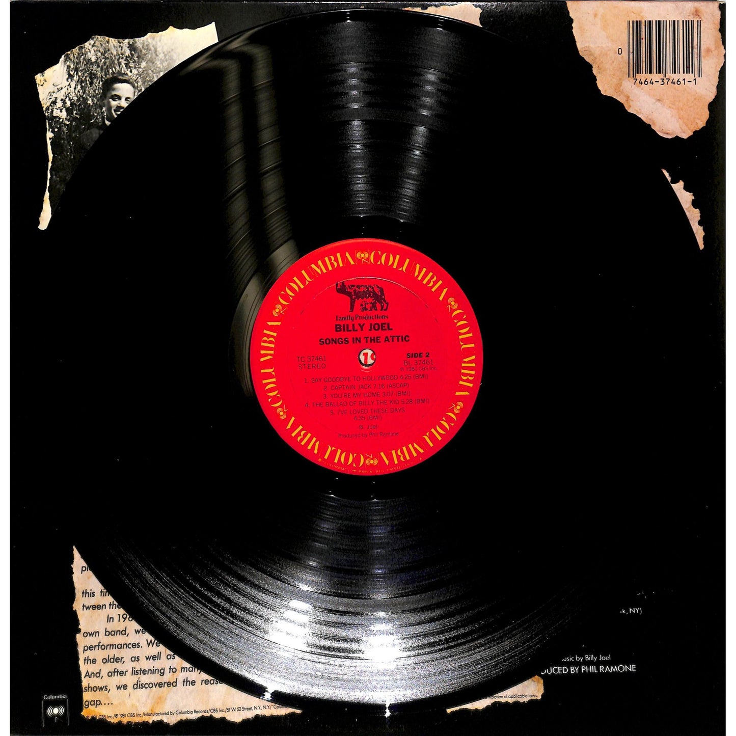 Billy Joel - Songs In The Attic Vinyl Record TC 37461