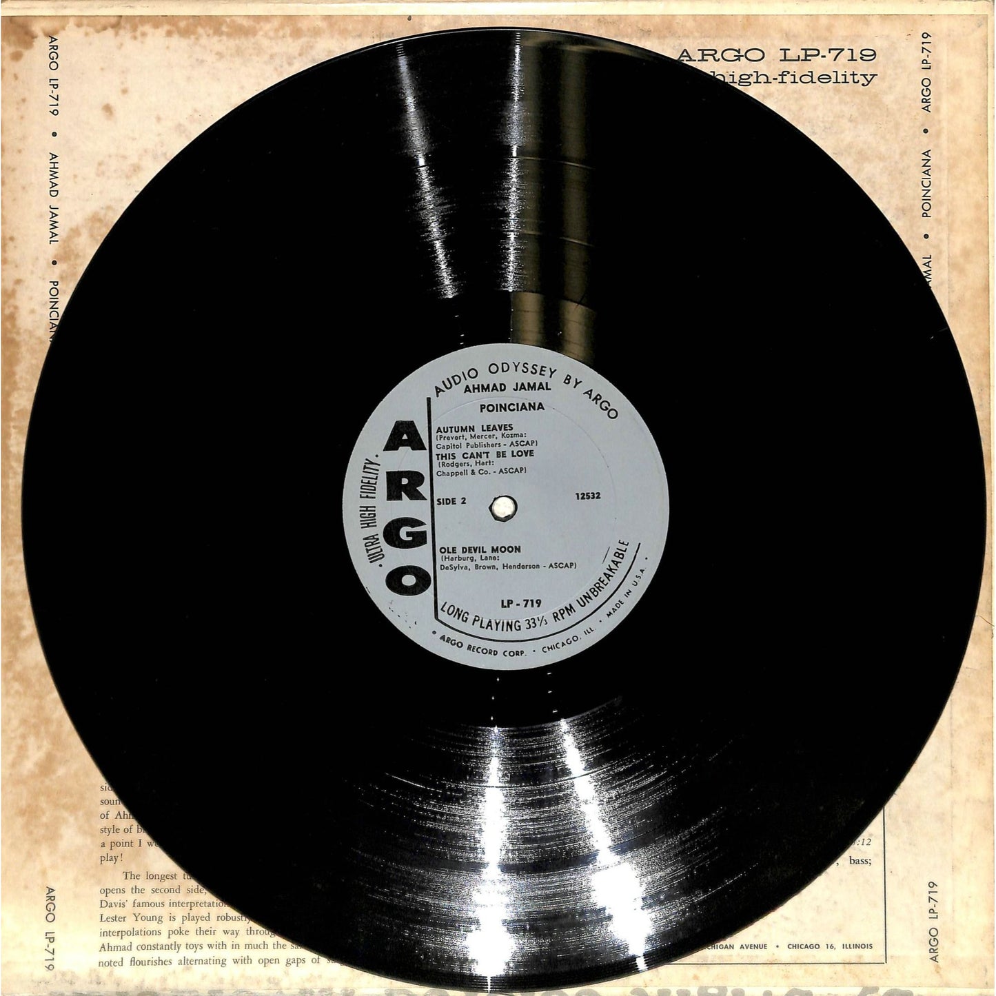 Ahmad Jamal - Poinciana (1963) Vinyl Record Argo 719