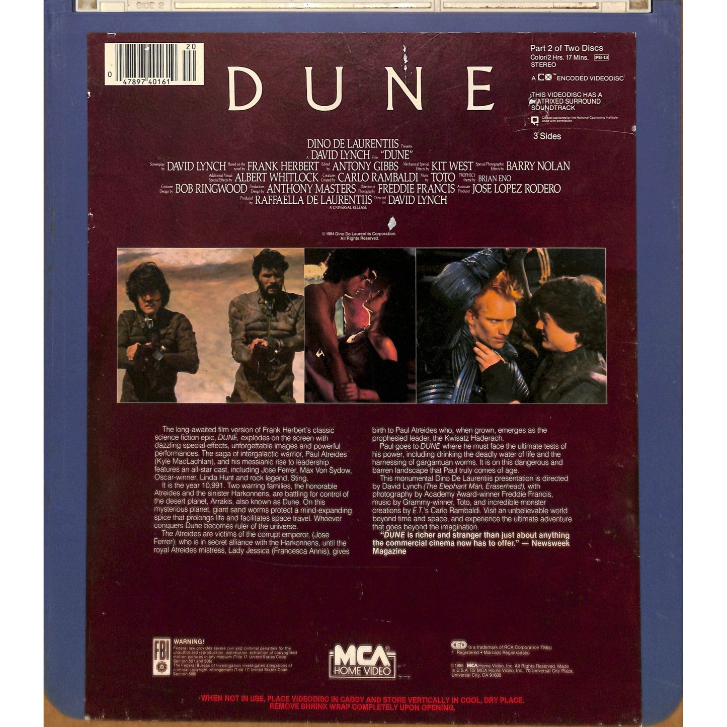 Dune Part 1&2 (1984) Vintage CED RCA SelectaVision Videodisc TESTED WORKING