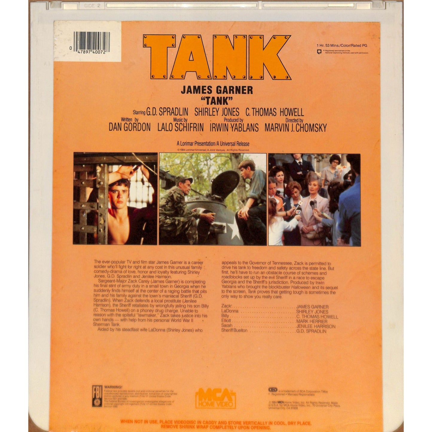 Tank (1984) Vintage CED RCA SelectaVision Videodisc TESTED WORKING