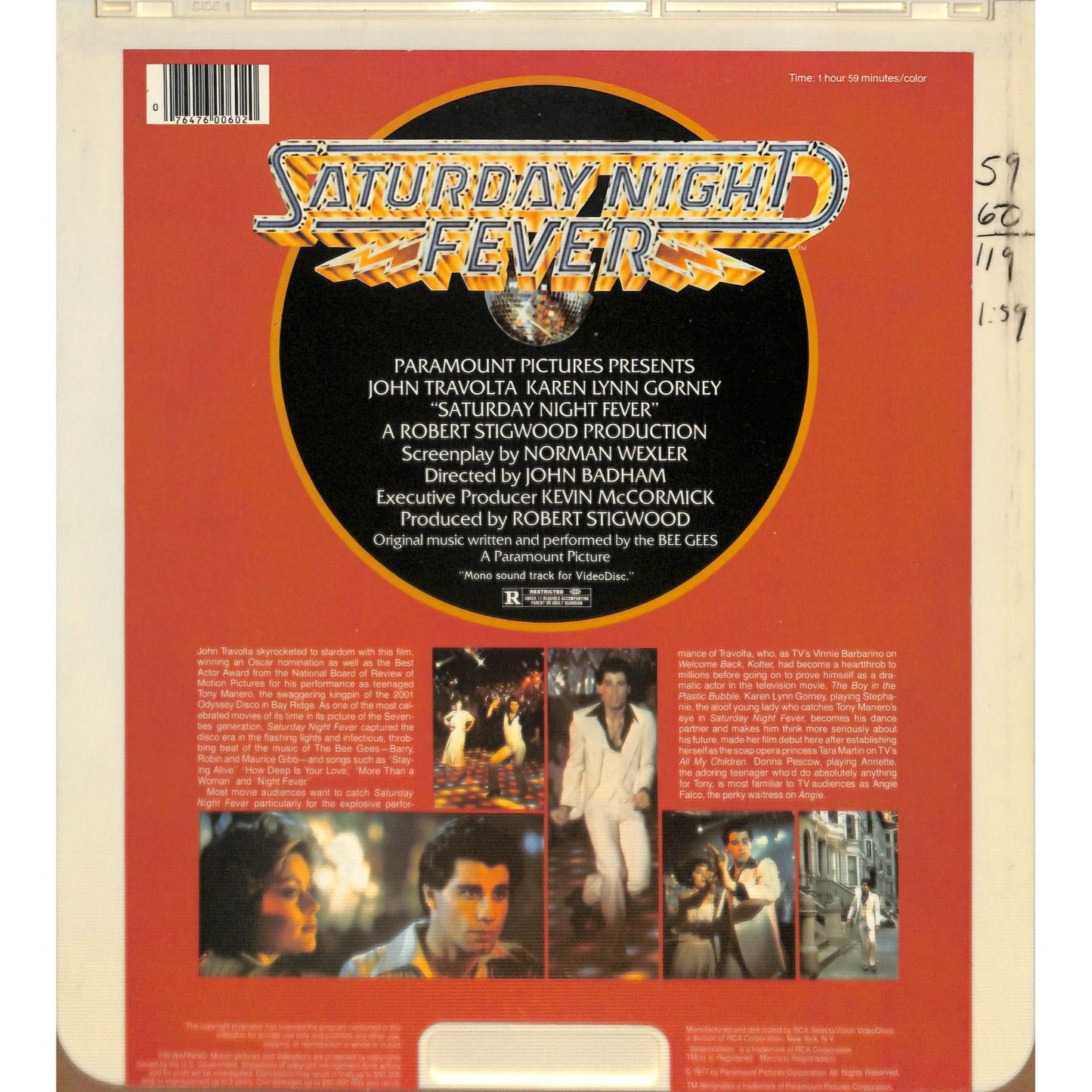Saturday Night Fever (1977) Vintage CED Videodisc TESTED WORKING