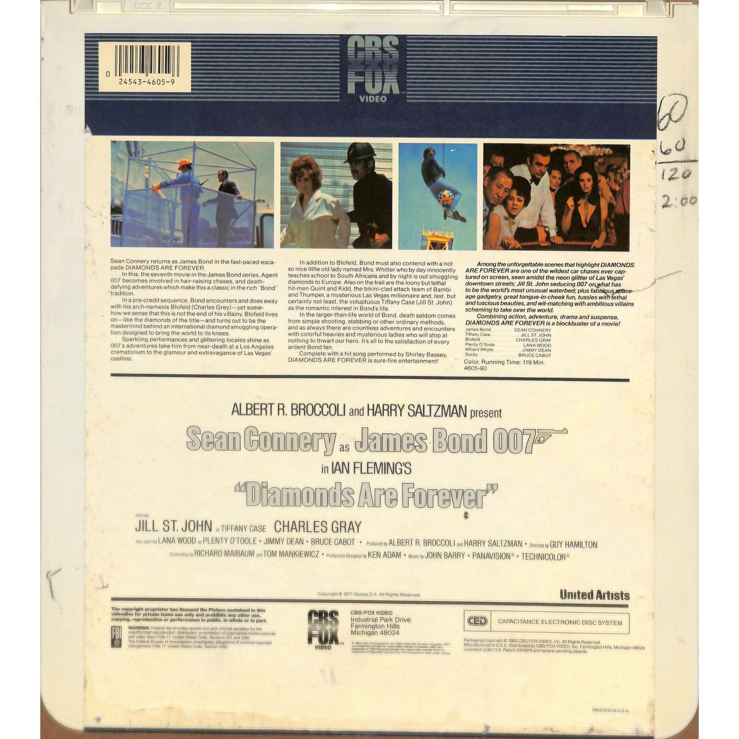 Diamond Are Forever (1971) Vintage CED Videodisc TESTED WORKING