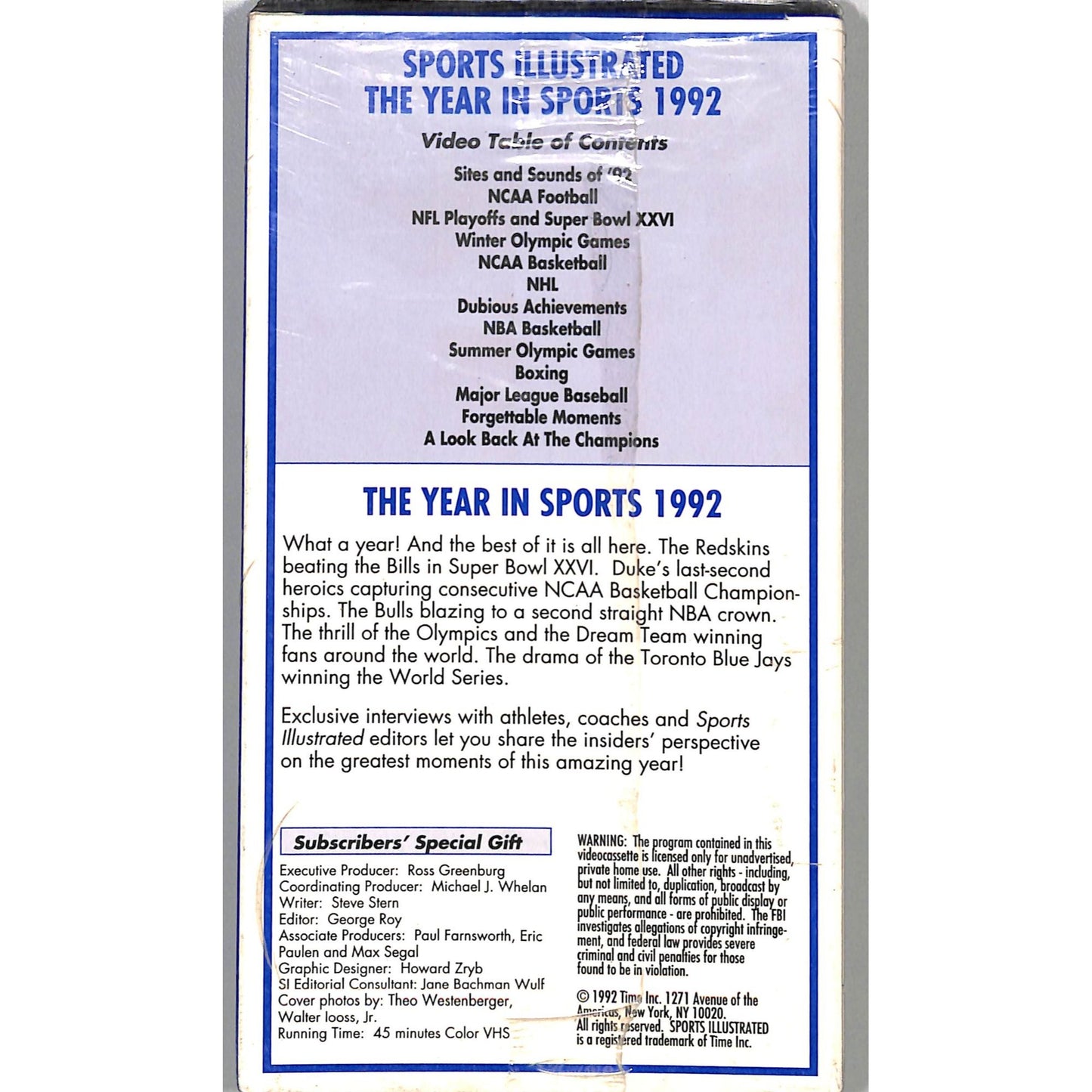 Sports Illustrated: 1992 The Year In Sports (1992) BRAND NEW SEALED VHS