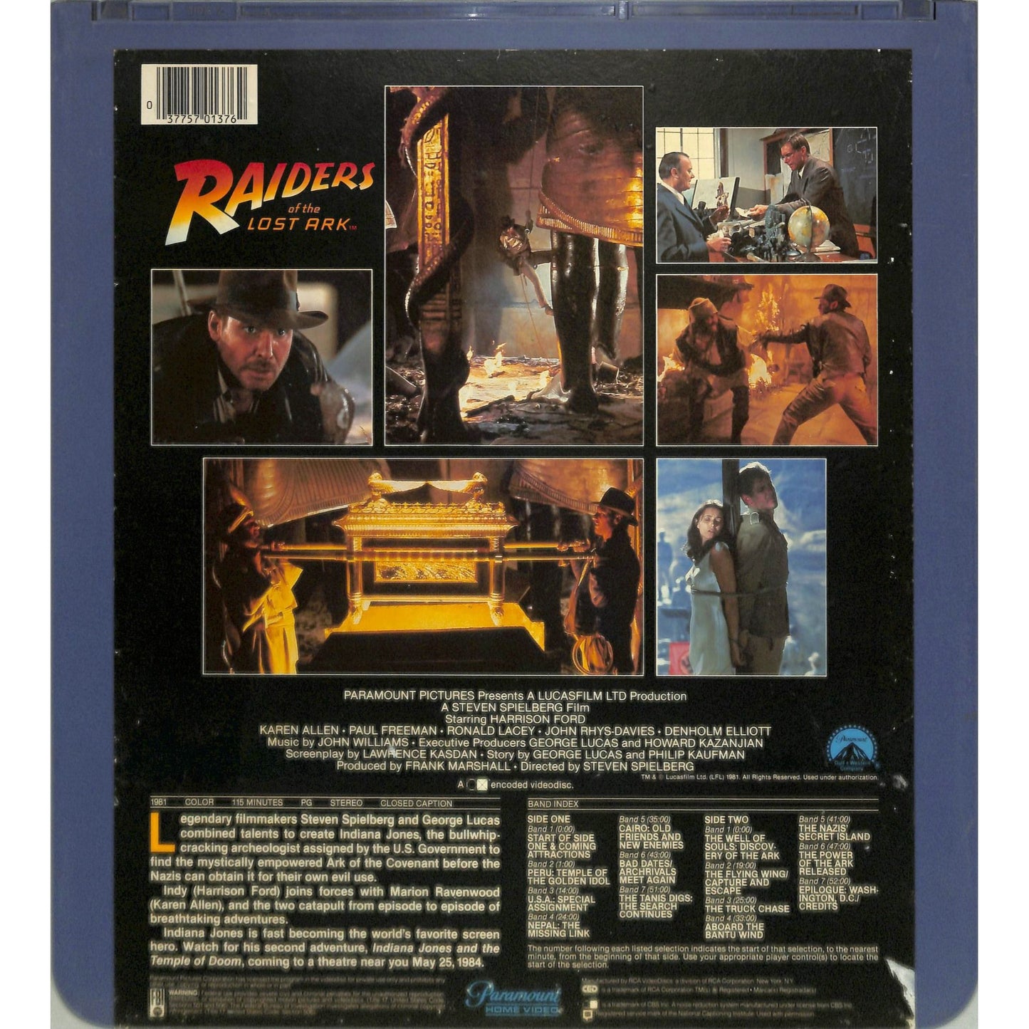 Raider's of the Lost Ark (1981) Vintage CED Videodisc TESTED WORKING
