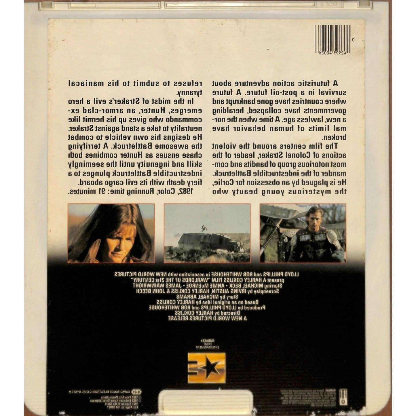 Warlords of The Twenty First Century (1982) CED RCA SelectaVision TESTED WORKING