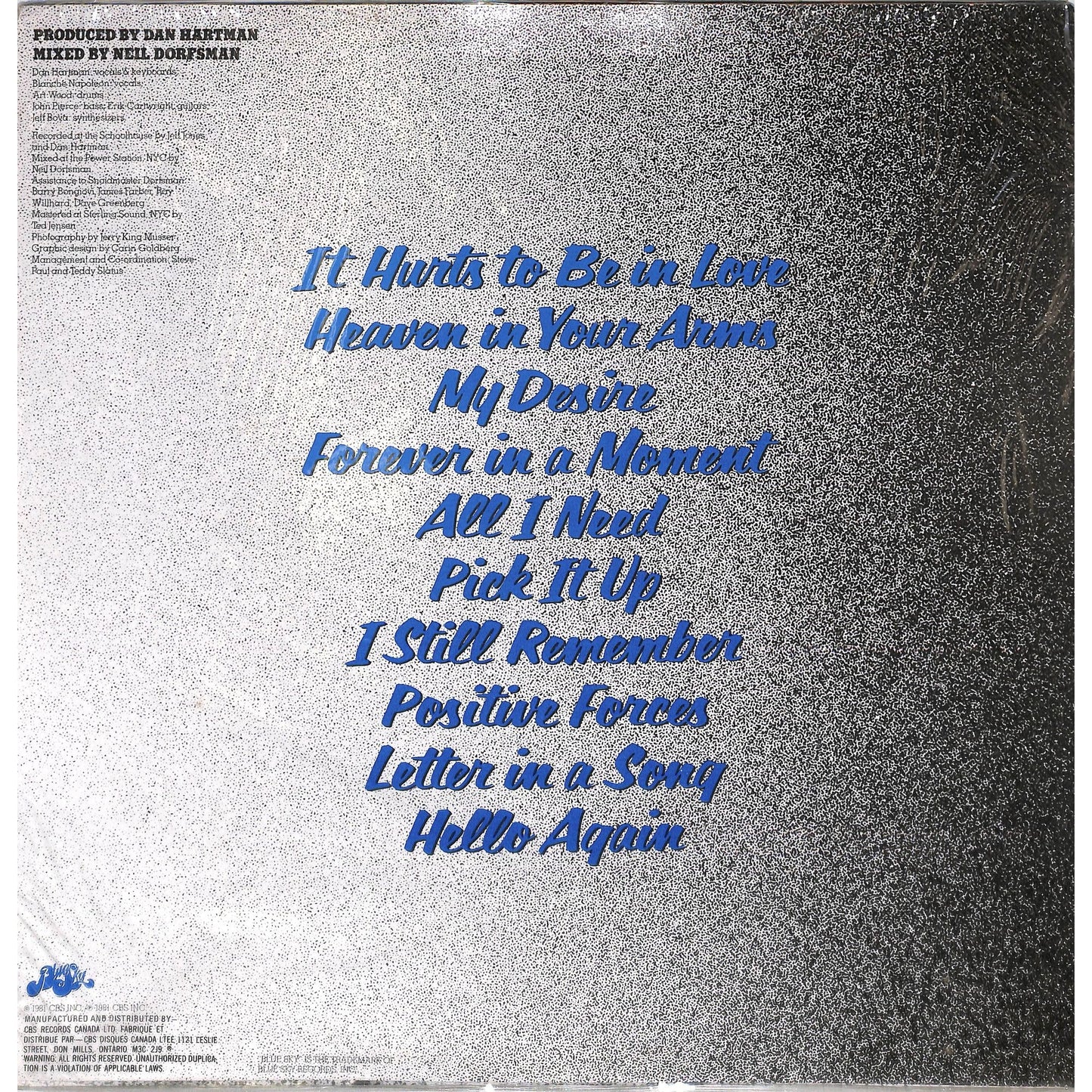 Dan Hartman - It Hurts To Be In Love SEALED Vinyl Record JZ 37045