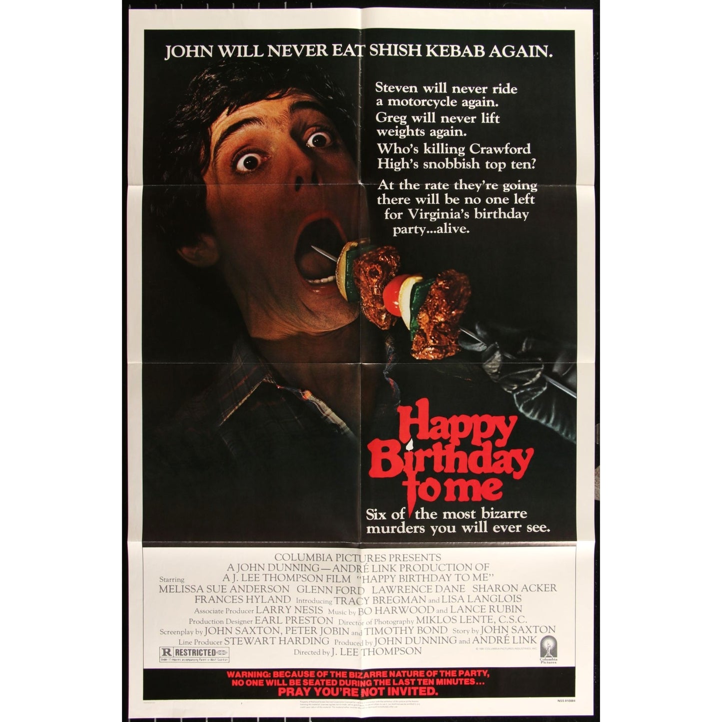 Happy Birthday to Me (1981) Original Cult Horror Movie Poster 27x41 Folded EM4-1