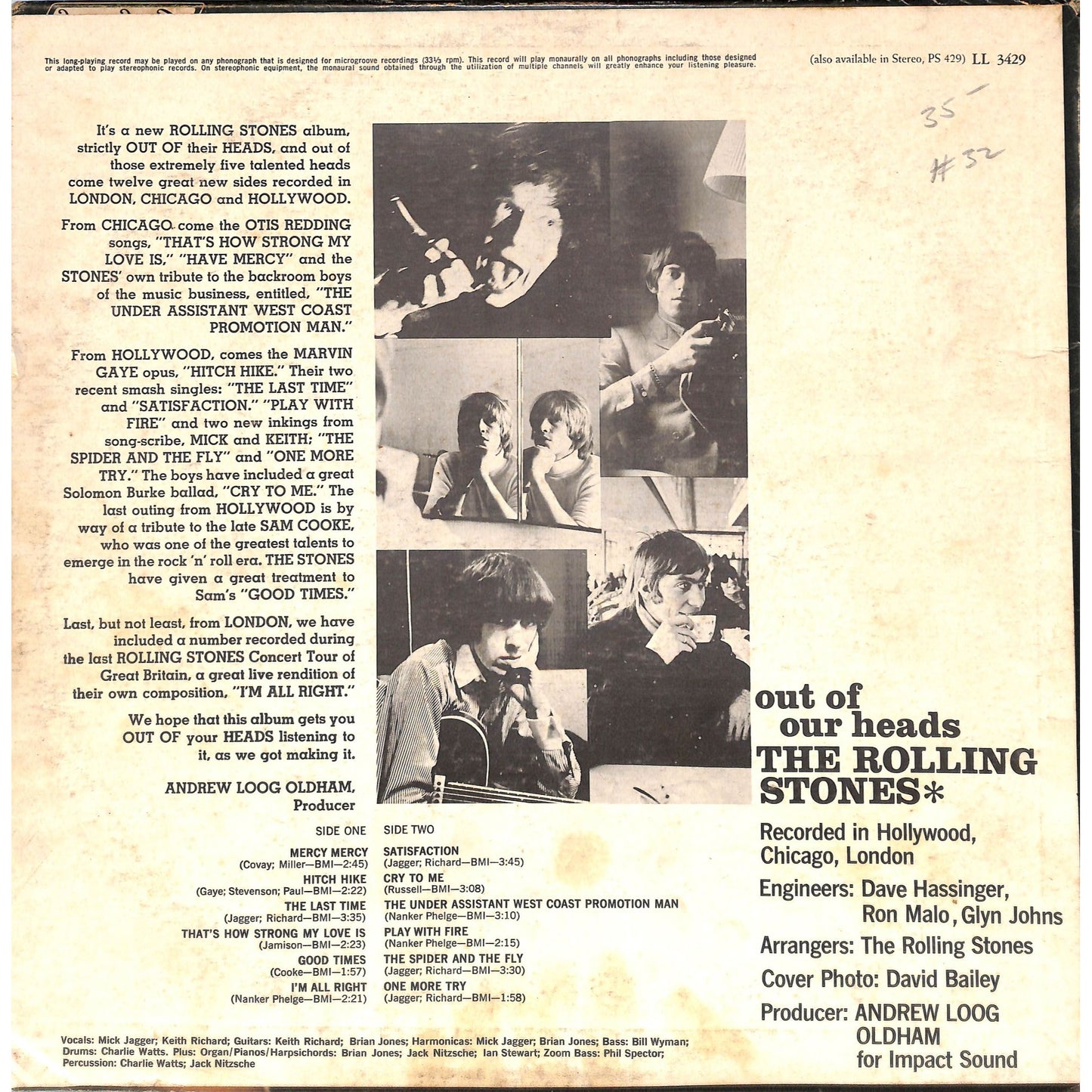 The Rolling Stones - Out of Our Heads Vinyl Record LL 3429