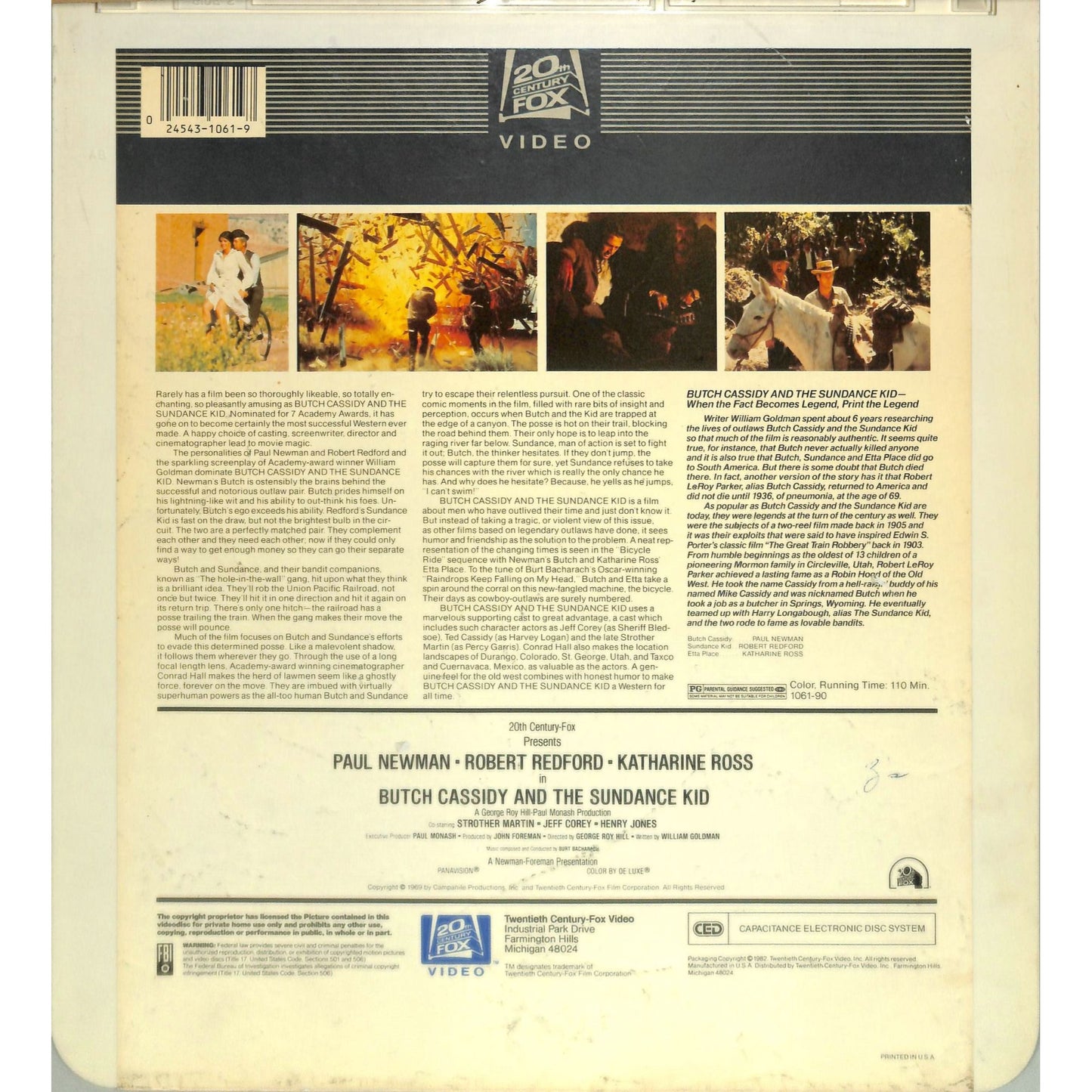 Butch Cassidy & the Sundance Kid (1969) Vintage CED Videodisc TESTED WORKING