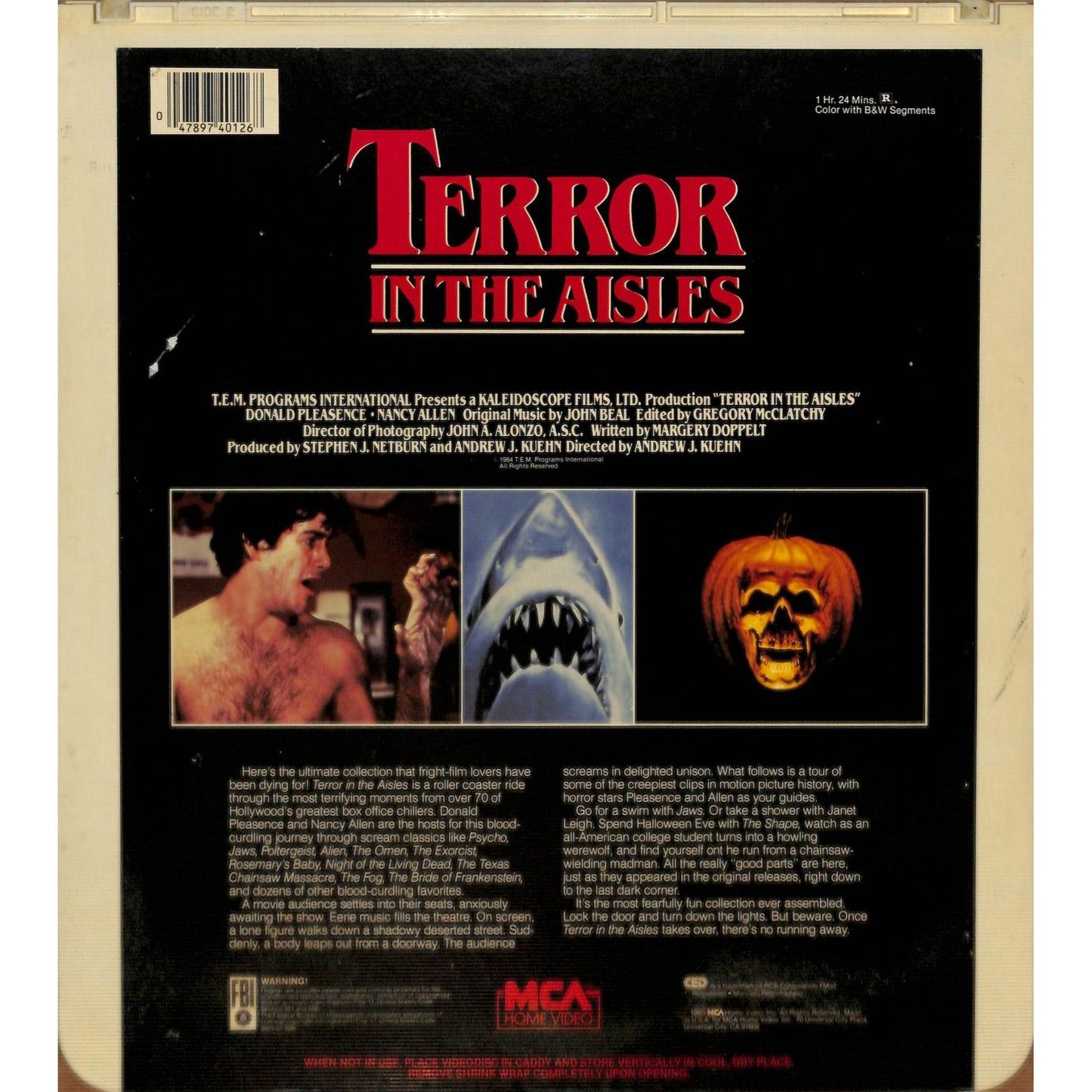 Terror in The Aisles(1984)Vintage CED RCA SelectaVision Videodisc TESTED WORKING
