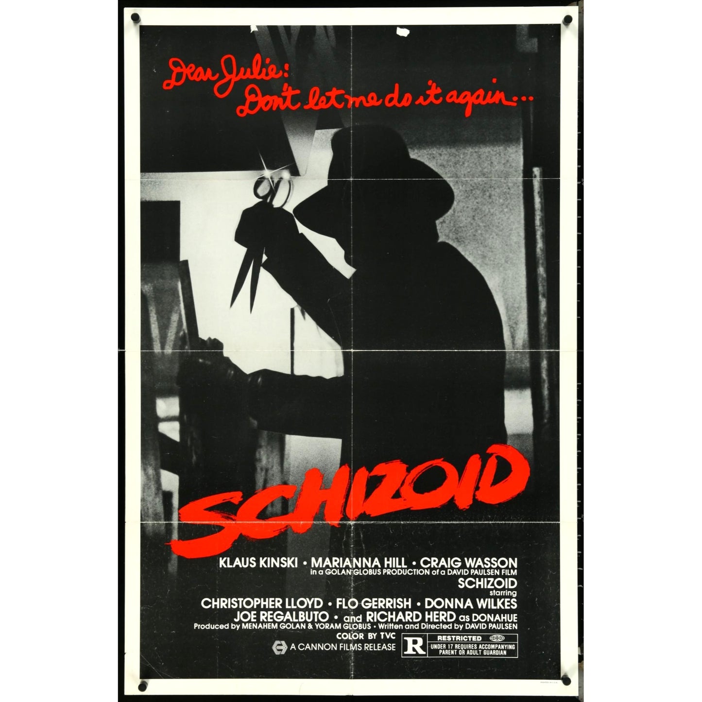 Schizoid (1980) Original Movie Poster 27x41 Folded Slasher Thriller Horror EMP26