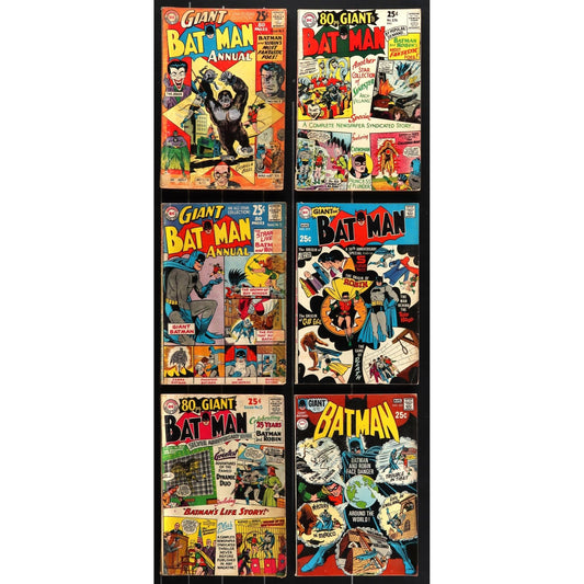 LOT OF 6 BATMAN ANNUAL COMIC BOOKS 1960s-1970s giant Batman & Robin issues