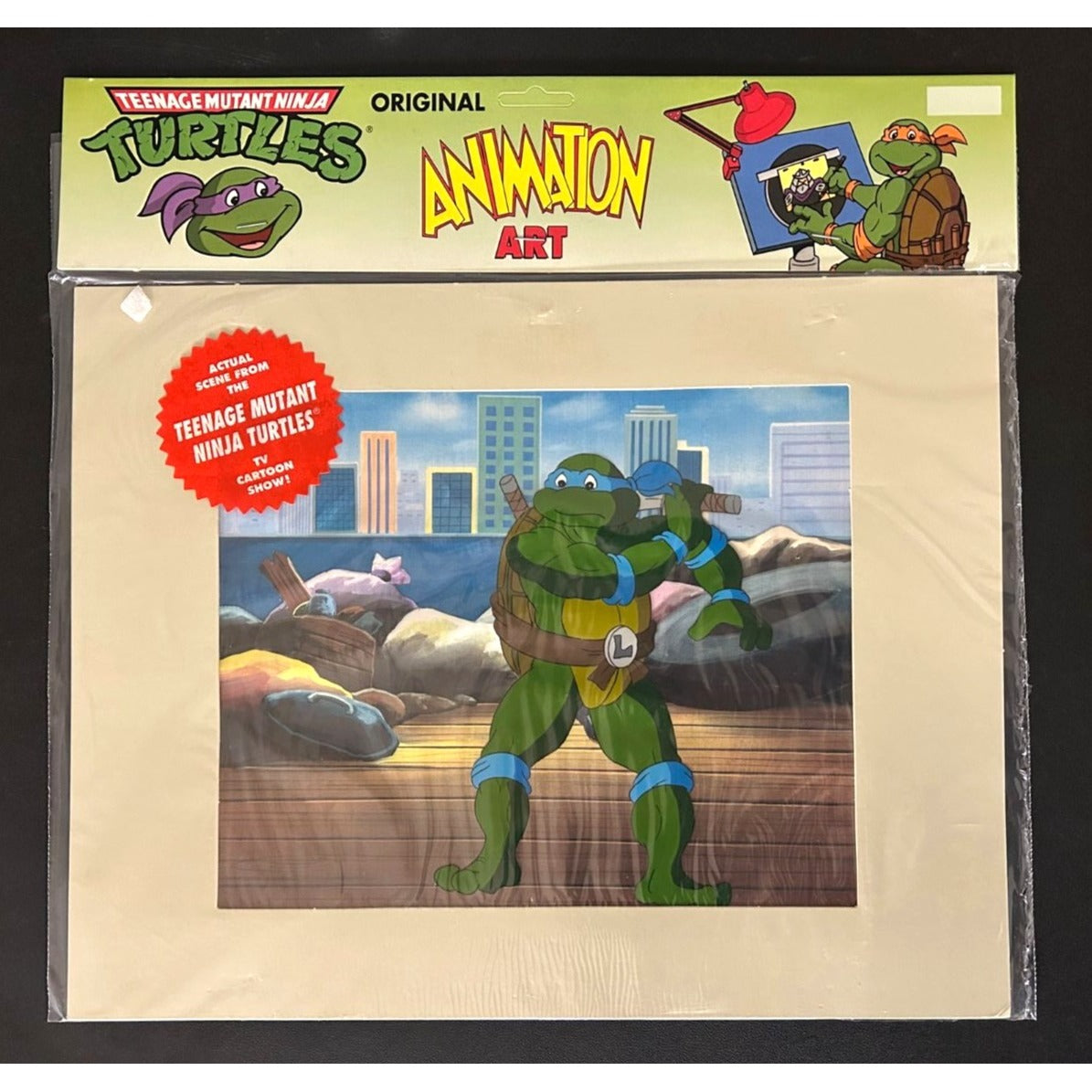 TMNT Original Animation Cel TV Actual Scene from Cartoon - Leonardo in the City