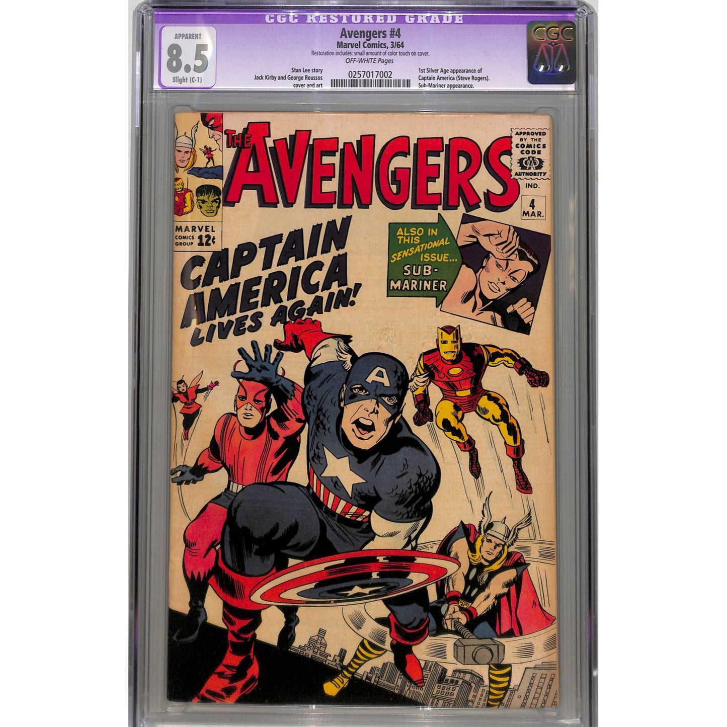 Avengers #4 (1964) CGC 8.5 Restored Grade Slight