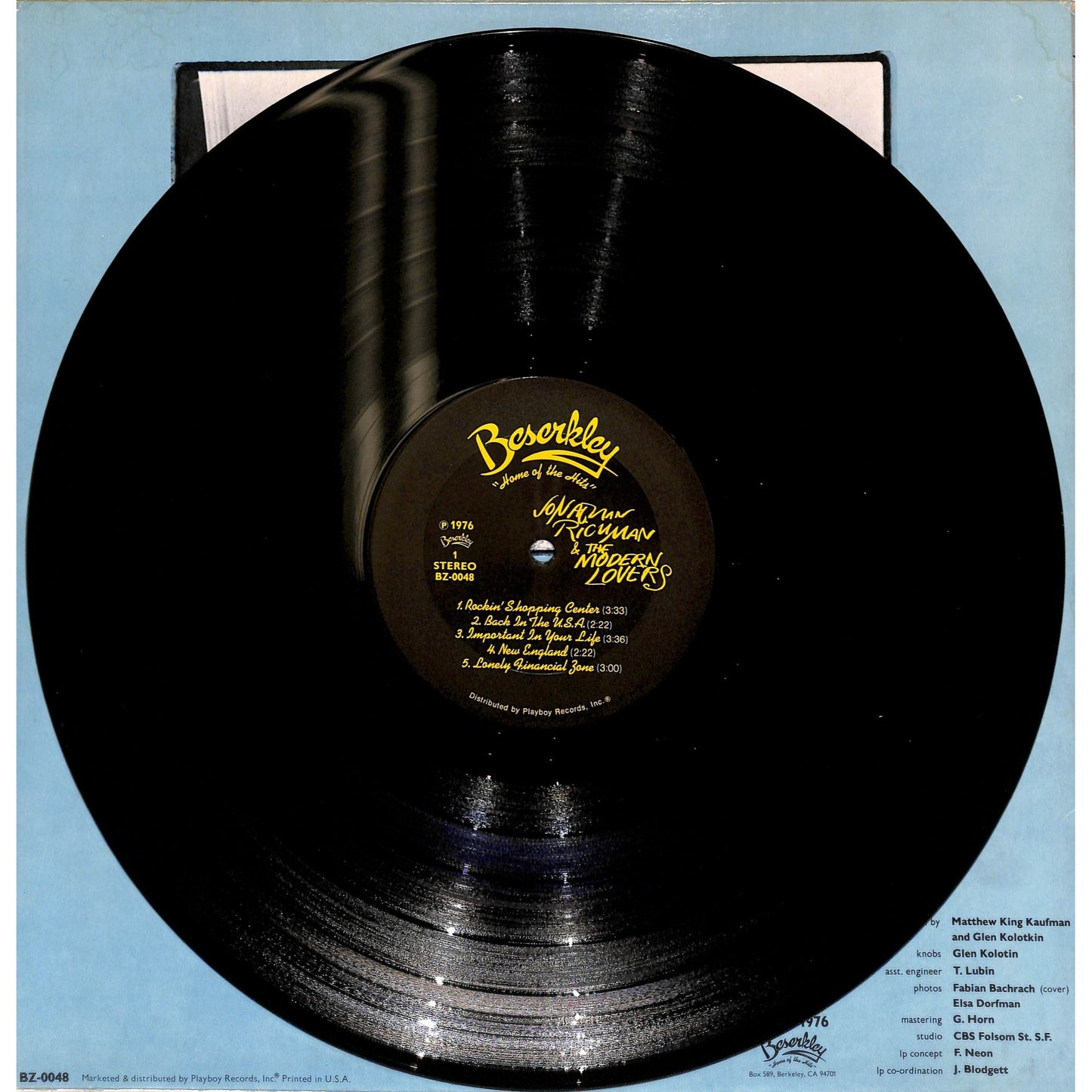 Jonathan Richman & the Modern Lovers Self-Titled Vinyl Record BZ-0048