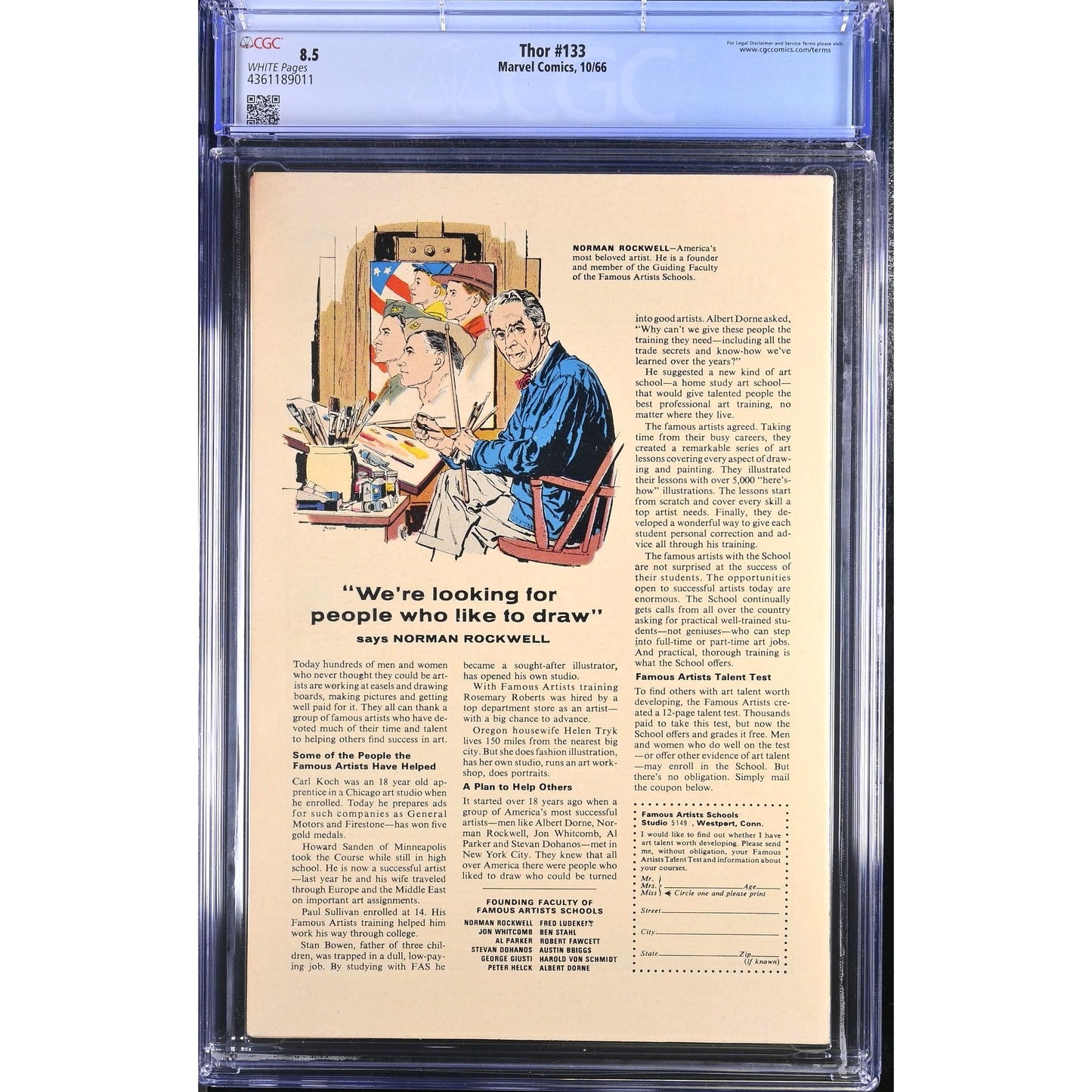The Mighty Thor #133 (1966) CGC 8.5 White Pages Marvel Comics Key Issue 1st Ego