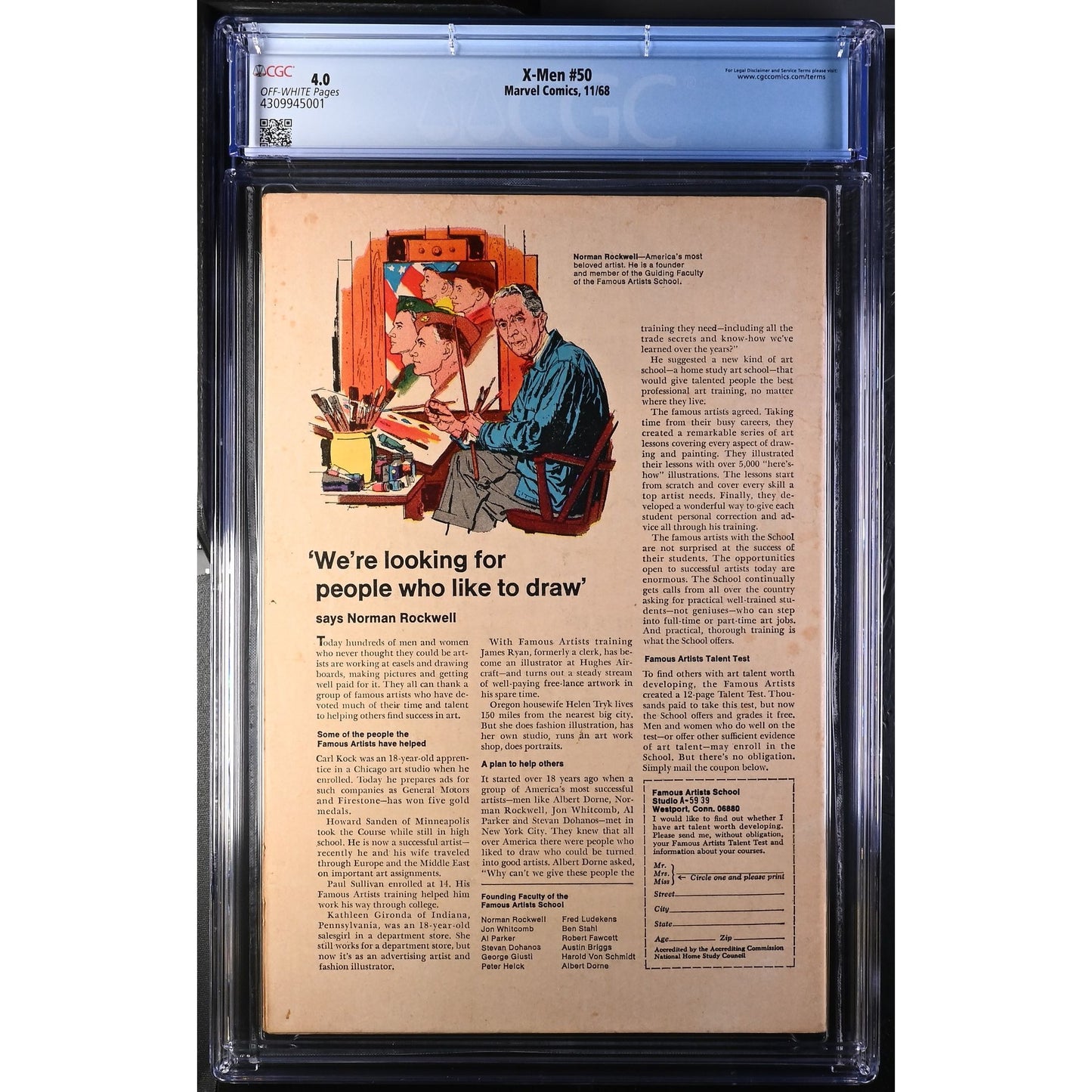 X-Men #50 (1968) CGC 4.0 Marvel Key Issue Origin of The Beast, New X-Men Logo