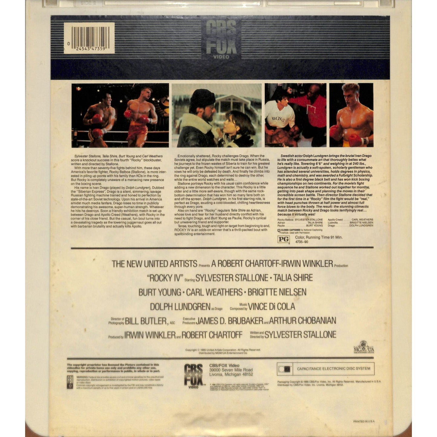 Rocky IV (1985) Vintage CED RCA SelectaVision Videodisc TESTED WORKING