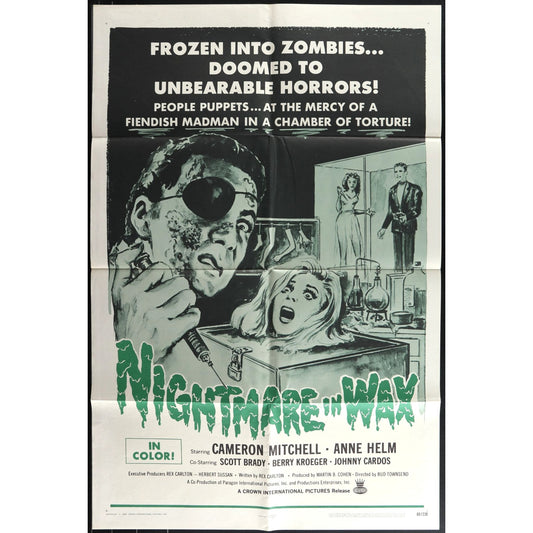 Nightmare in Wax (1969) Original Horror Movie Poster 27x41 VG Cond Folded EM4-53