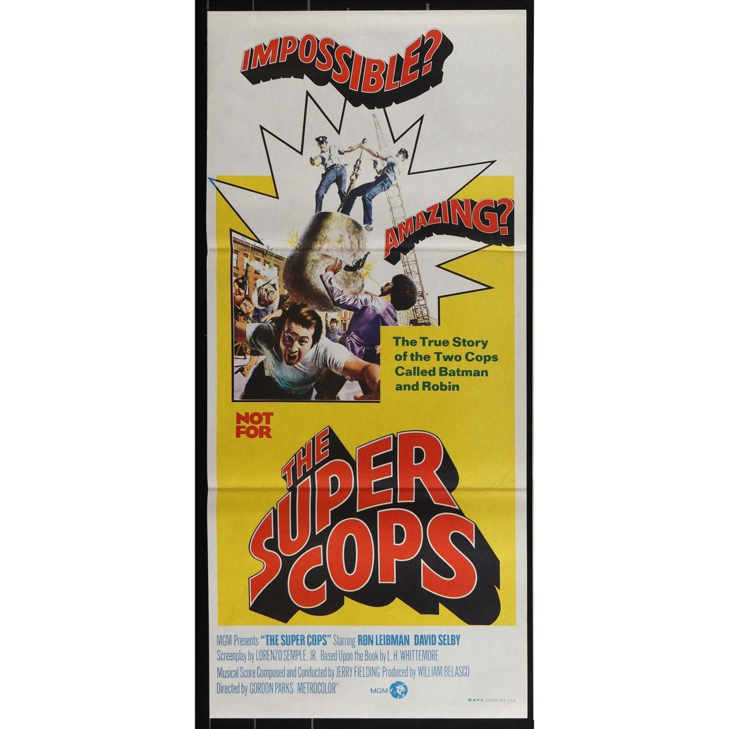 The Super Cops (1974) Original Australian Daybill Poster Folded 13x30