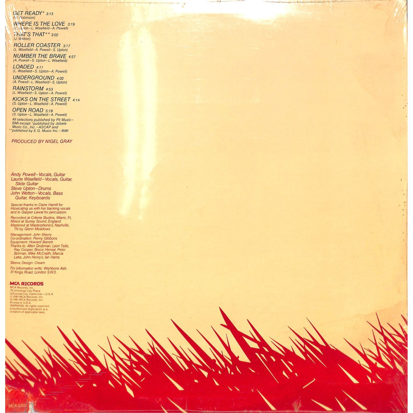 Wishbone Ash - Number the Brave Vinyl Record MCA 5200