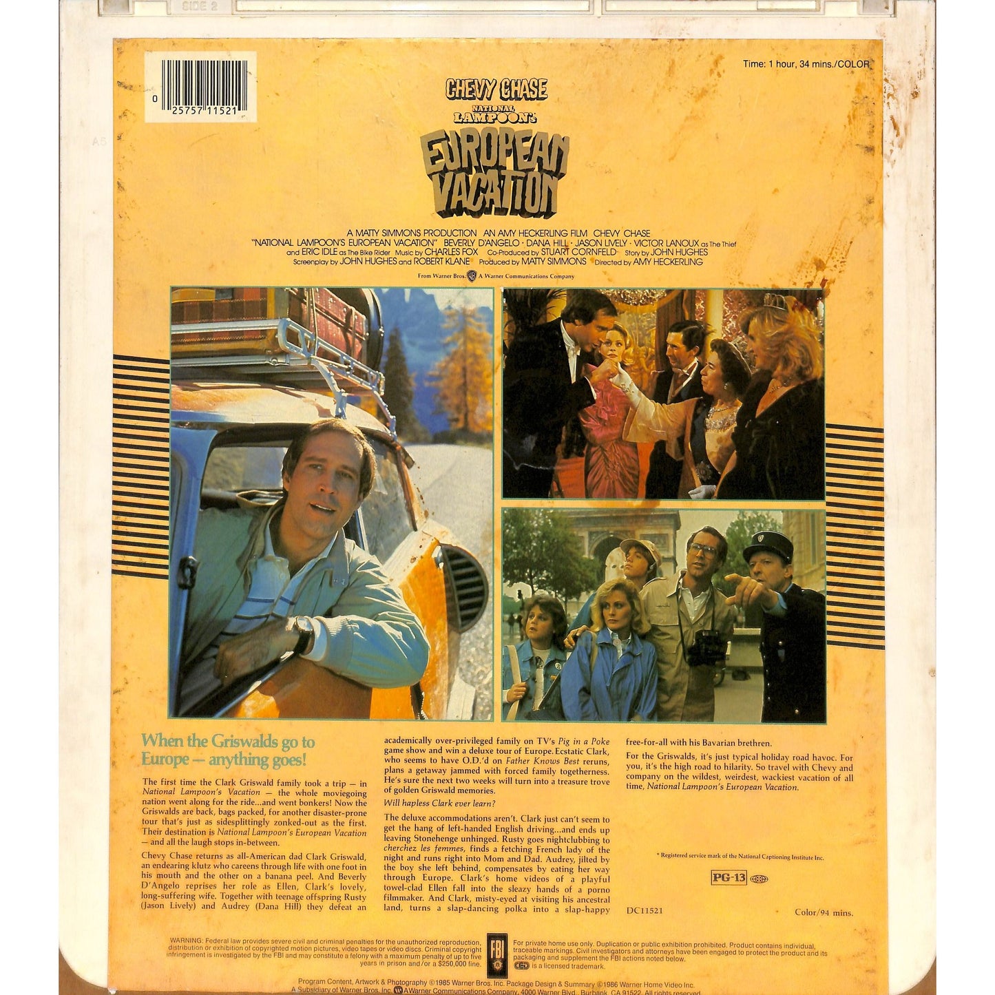 National Lampoon's European Vacation (1985) CED RCA SelectaVision TESTED WORKING