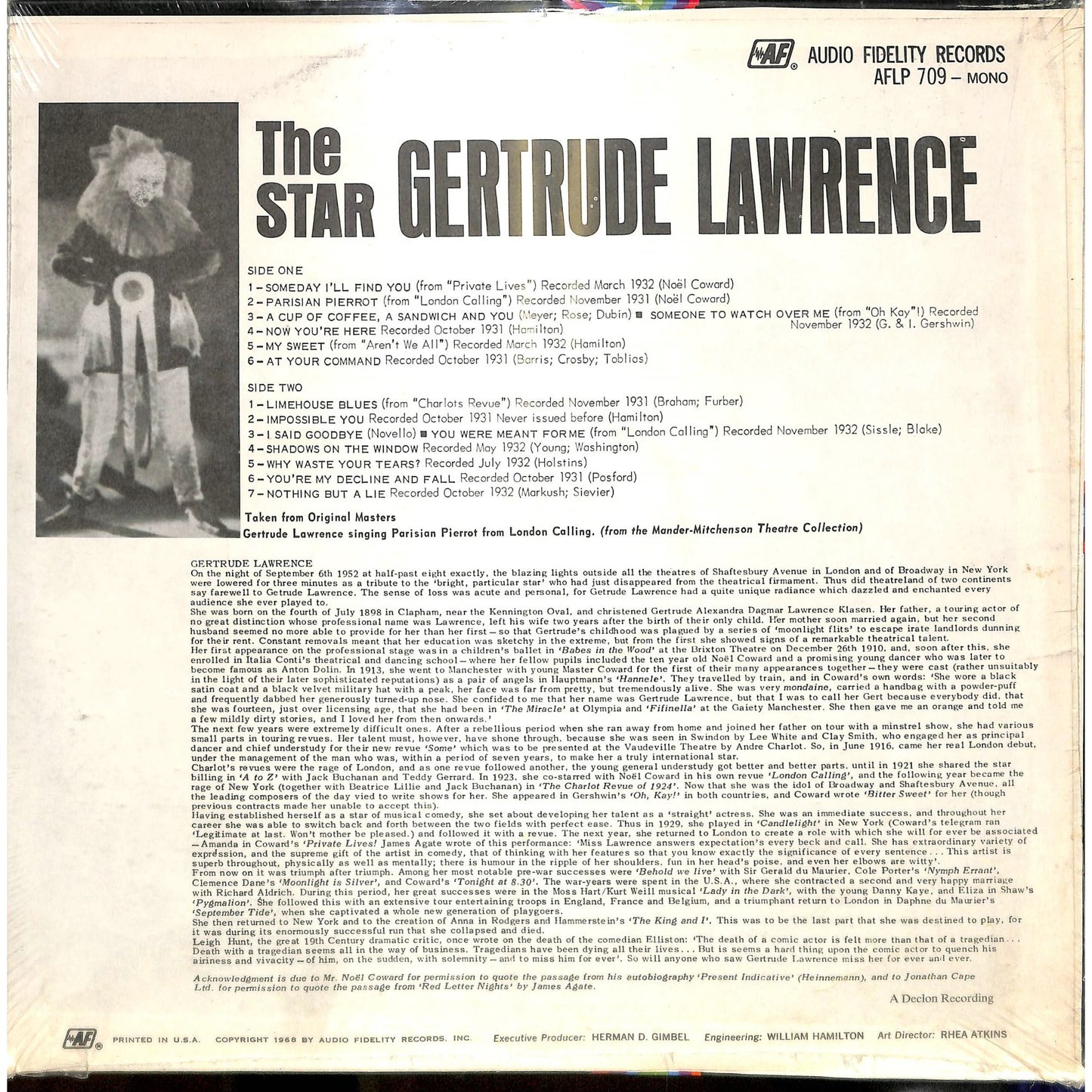Gertrude Lawrence - The Star (1968) Sealed Mono Vinyl Record AFLP 709