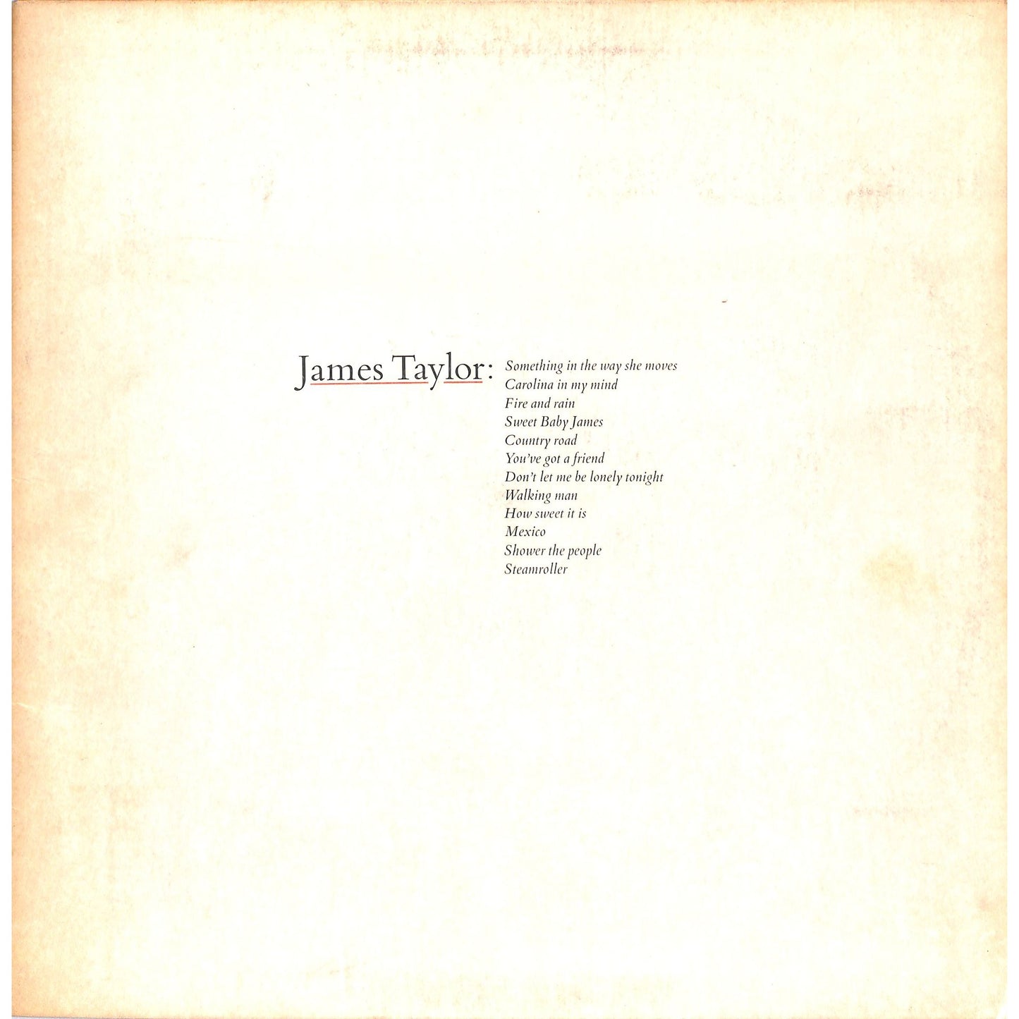 James Taylor - Greatest Hits Vinyl Record BSK 3113
