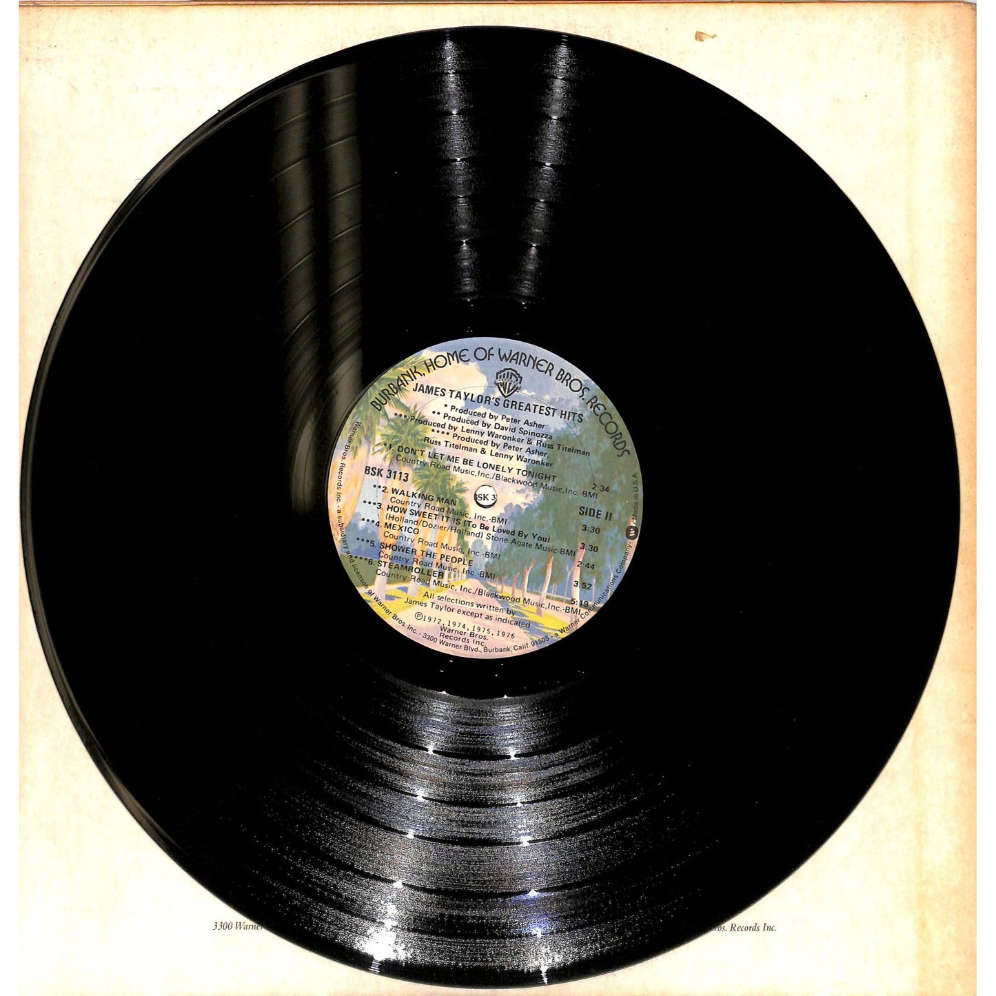 James Taylor - Greatest Hits Vinyl Record BSK 3113