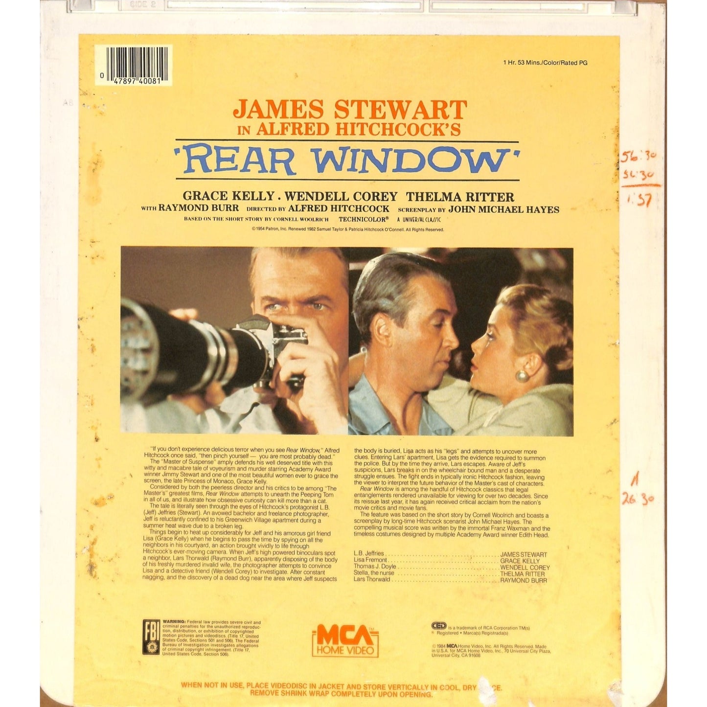 Rear Window (1954) Vintage CED RCA SelectaVision Videodisc TESTED WORKING