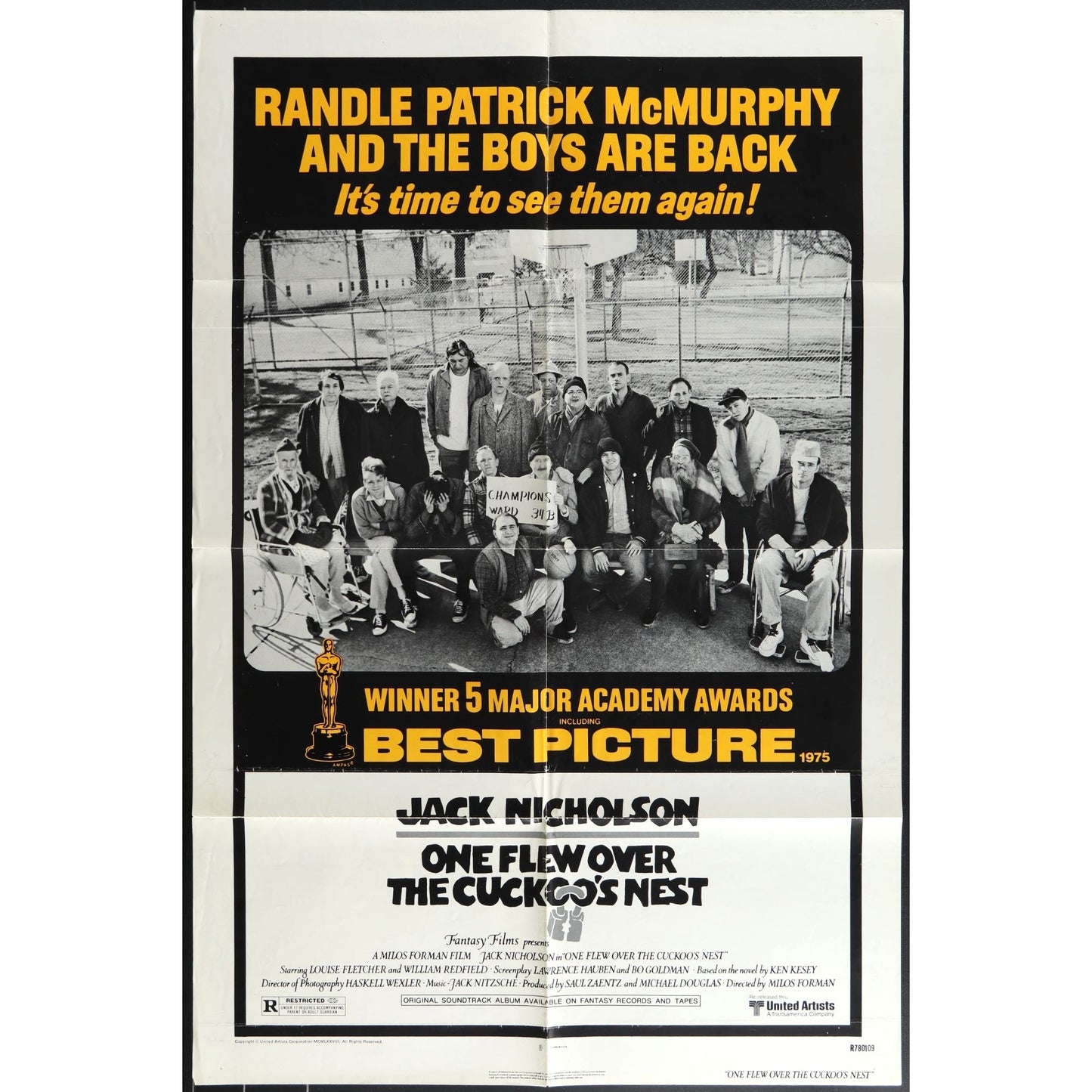 One Flew Over the Cuckoo's Nest (1975) Original Movie Poster 27x41