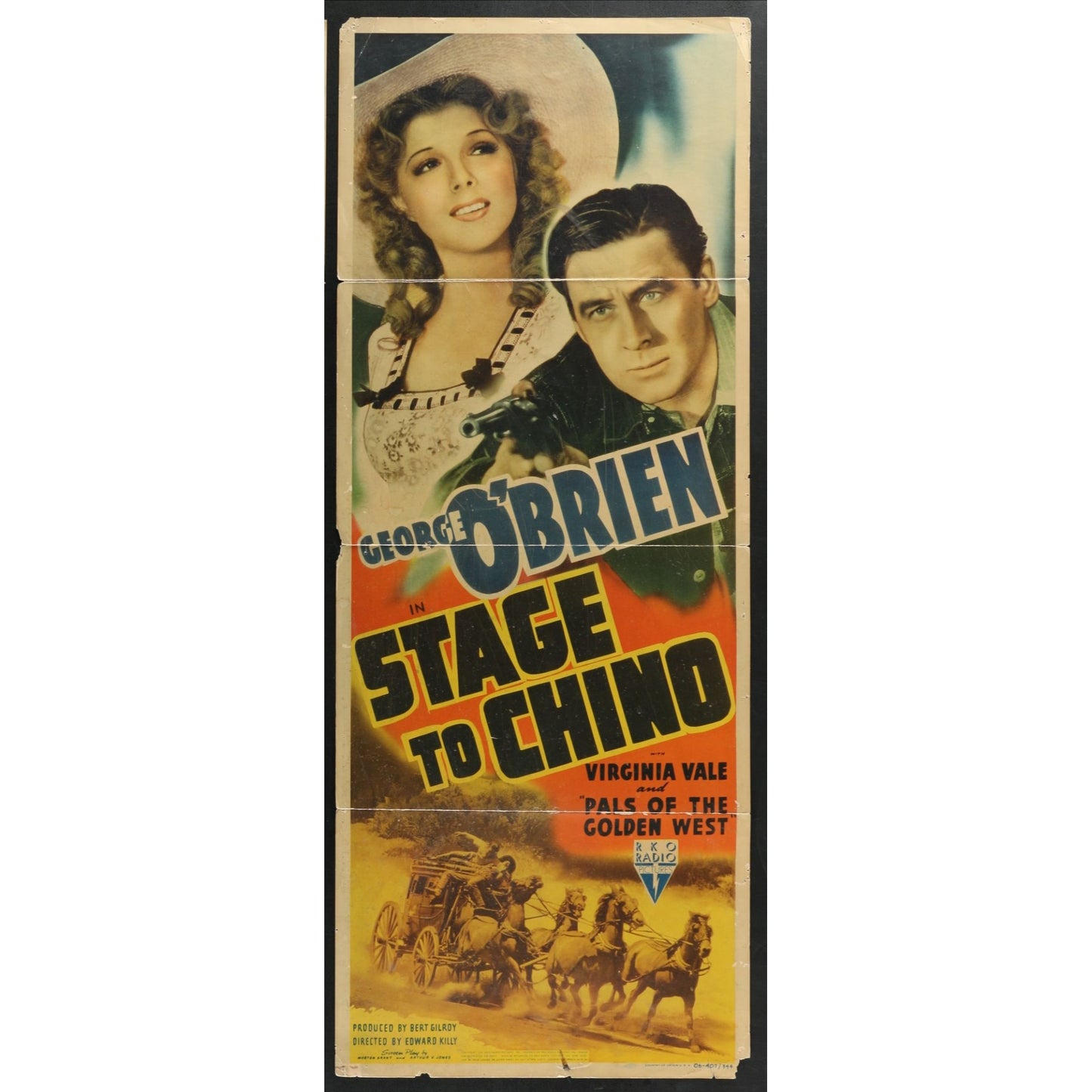 Stage to Chino (1940) Original Western Insert Movie Poster Folded 14x36
