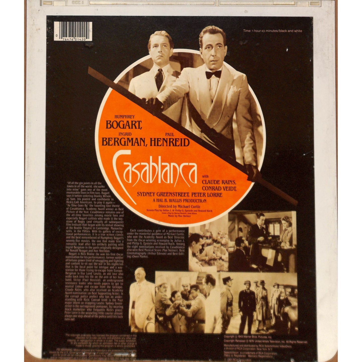 Casablanca (1943) Vintage CED RCA SelectaVision Videodisc TESTED WORKING