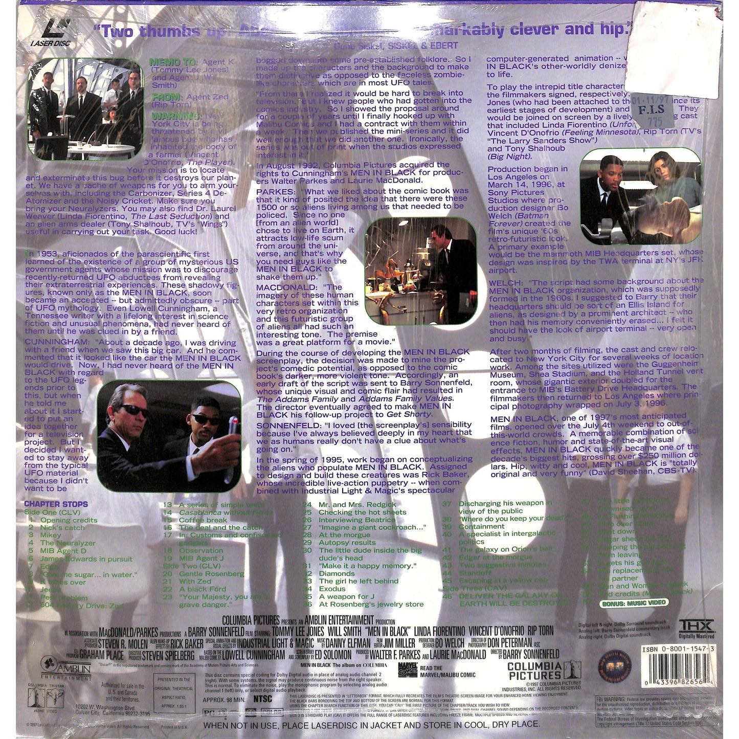 Men In Black (1997) Laserdisc