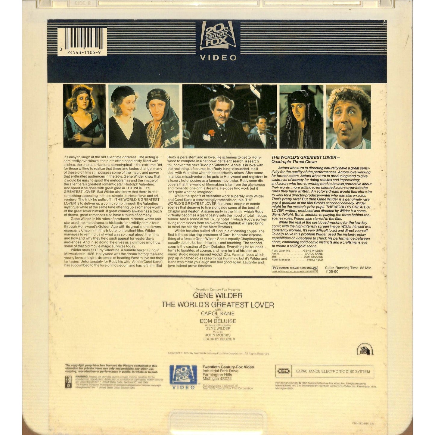 The World's Greatest Lover (1977) Vintage CED Videodisc TESTED WORKING