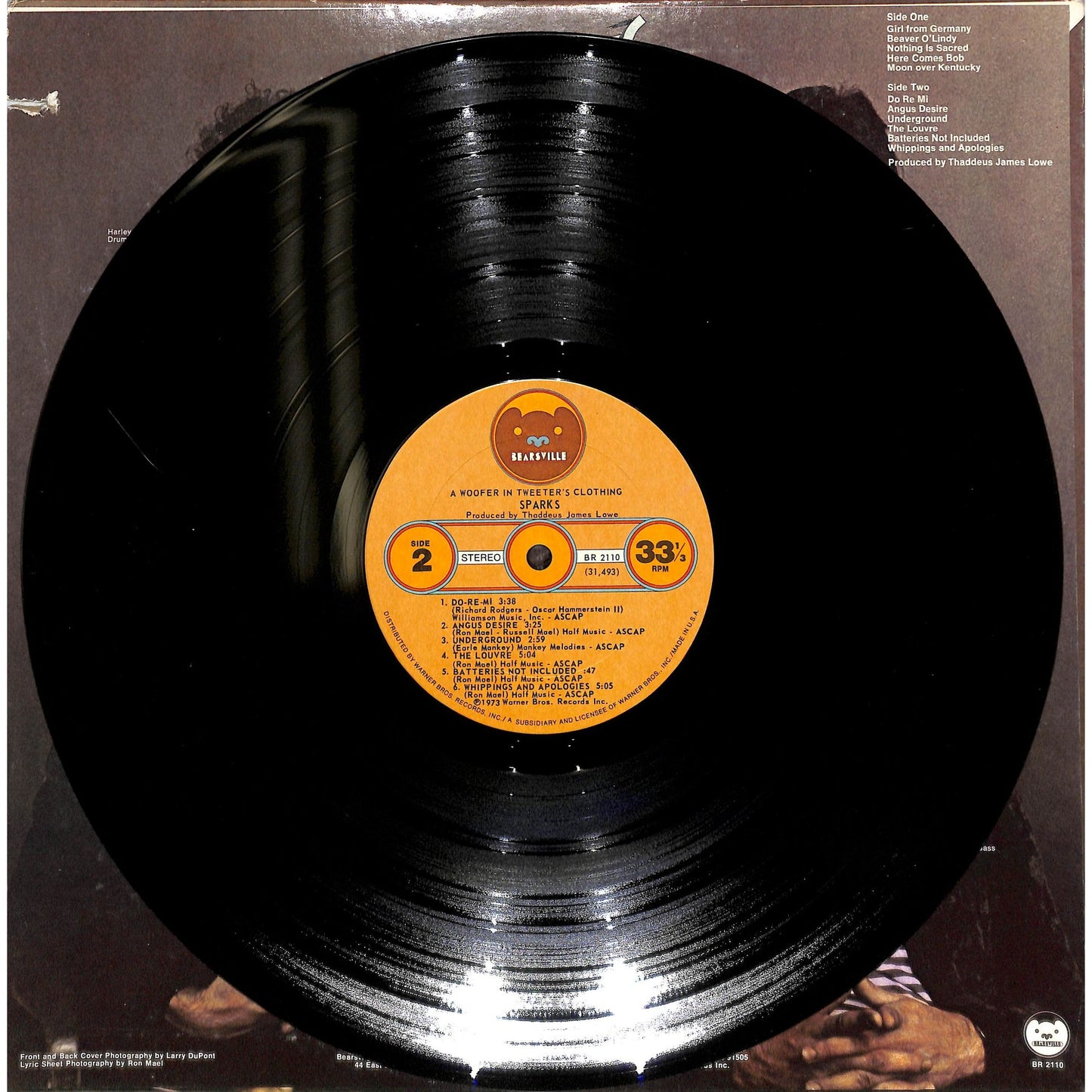 Sparks - A Woofer in Tweeter's Clothing Vinyl Record BR 2110