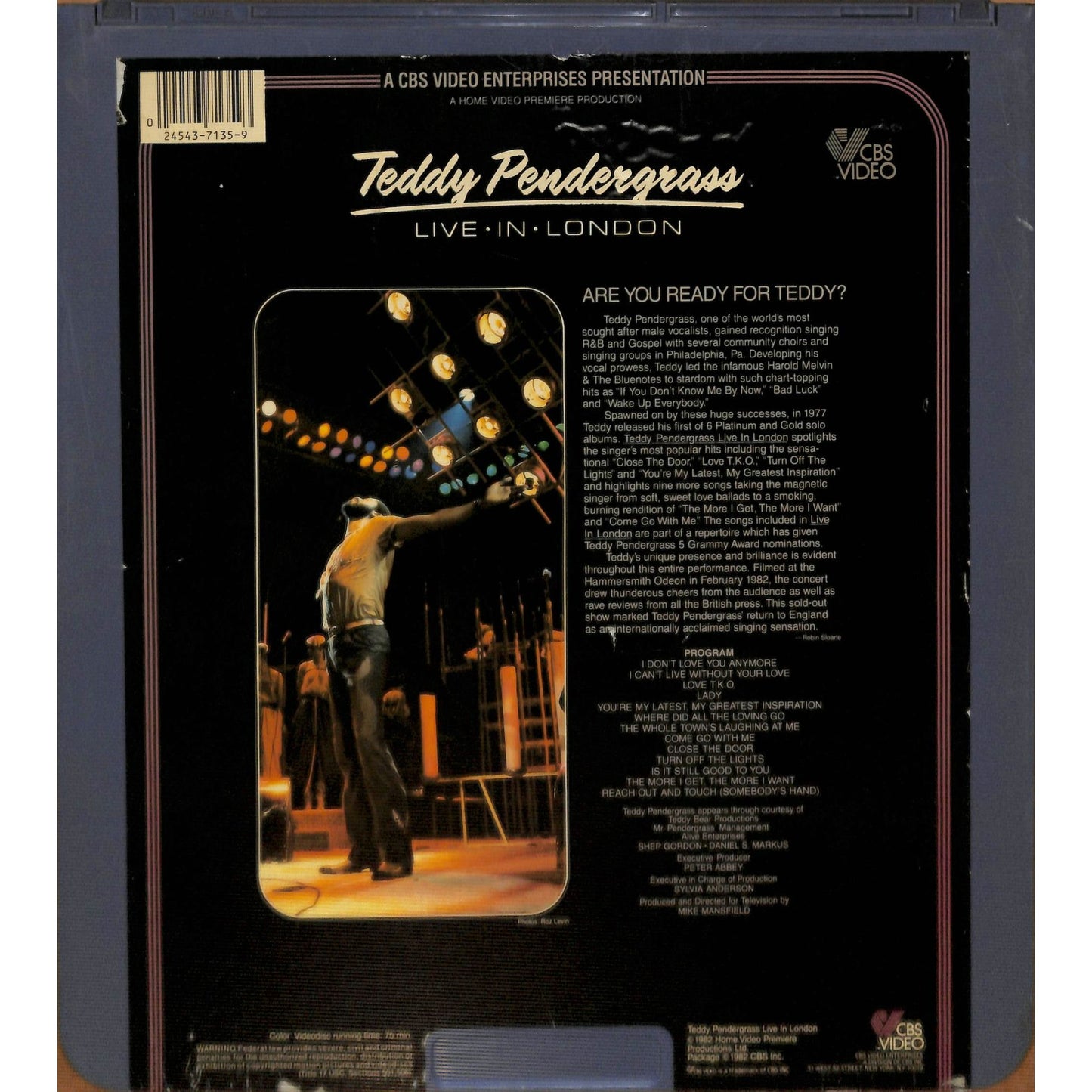 Teddy Pendergrass: Live London (1982) CED RCA SelectaVision TESTED WORKING