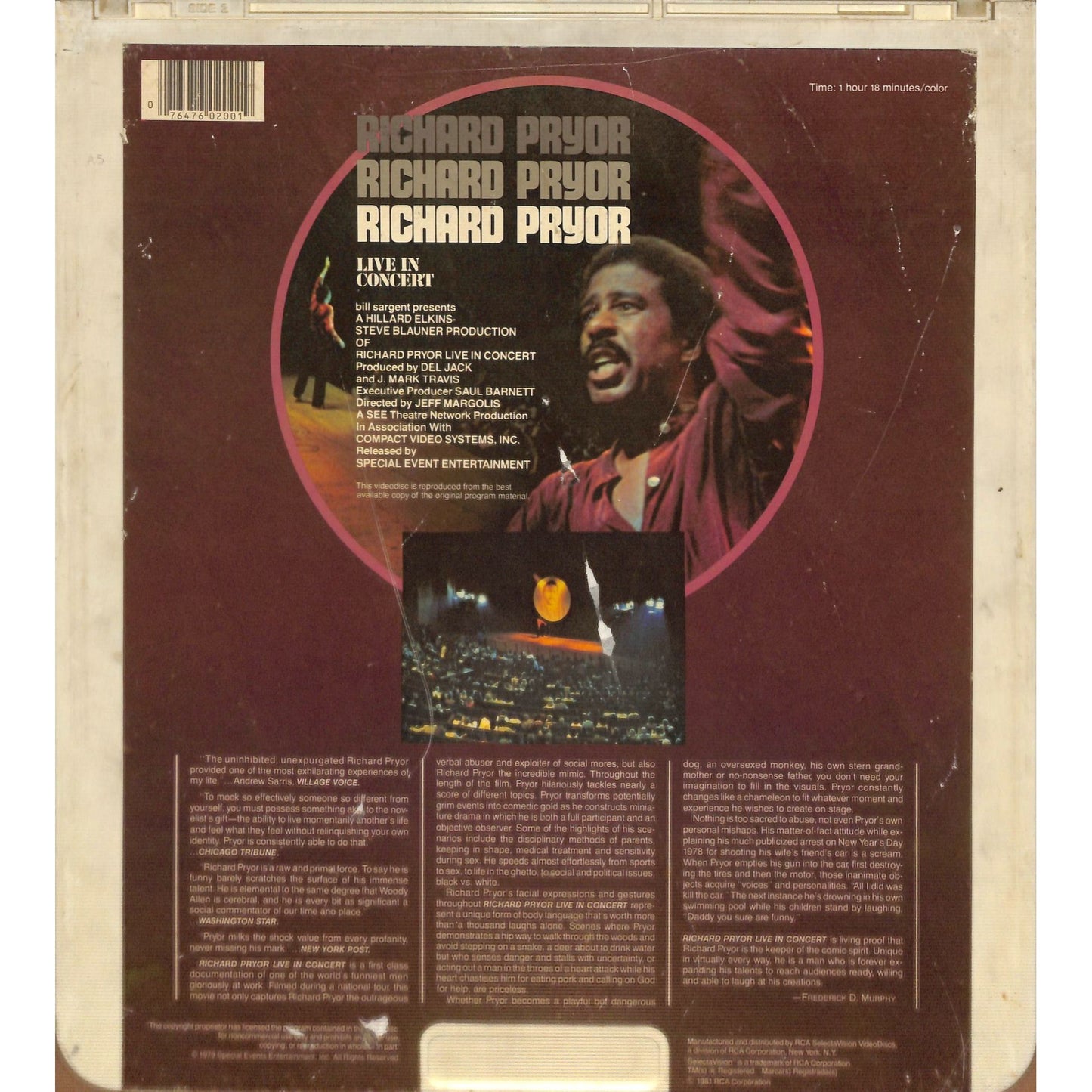 Richard Pryor Live in Concert (1979) Vintage CED Videodisc TESTED WORKING