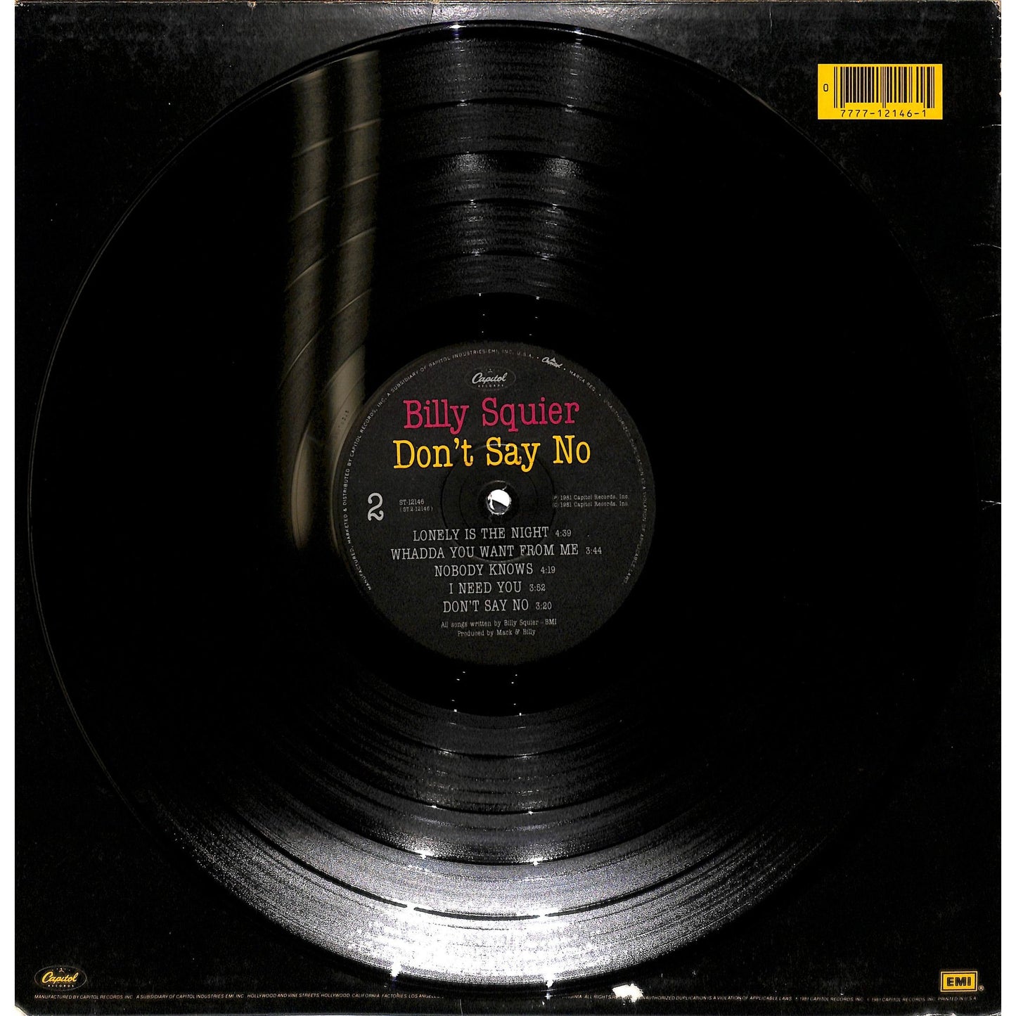 Billy Squier - Don't Say No Vinyl Record ST 12146