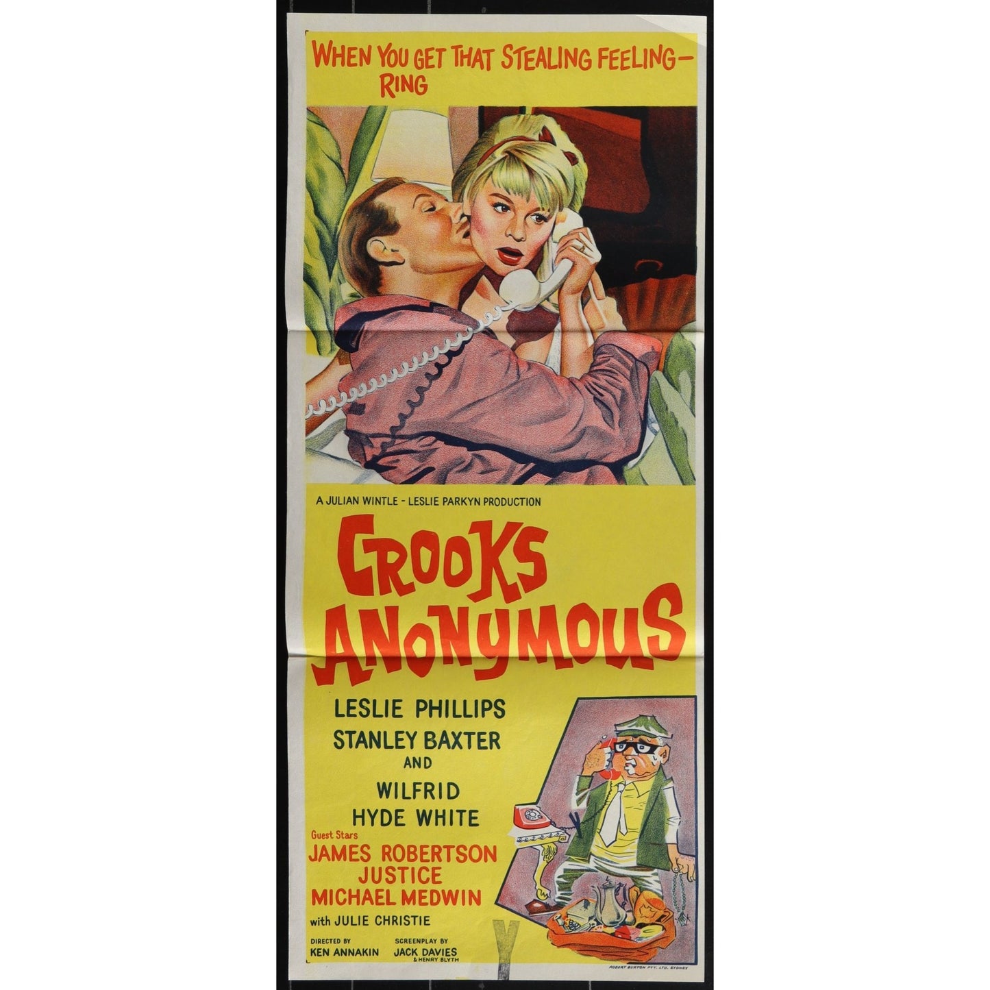 Crooks Anonymous (1962) Original Australian Daybill Movie Poster Folded 13x30