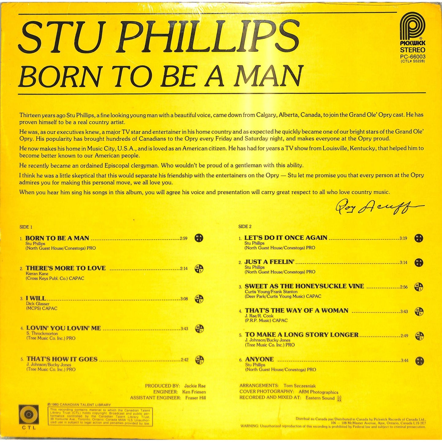 Stu Phillips - Born to Be a Man (1980) Sealed Vinyl Record PC-66003
